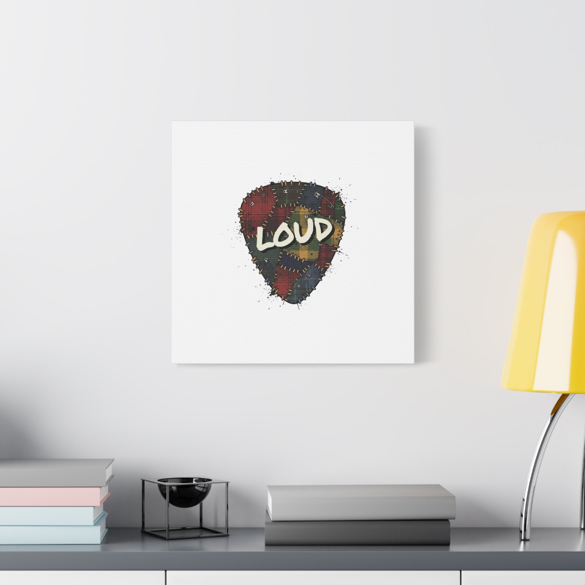 Plaid Patchwork Guitar Pick Canvas, Grunge Revival, 90s Rock Plaid Aesthetic 36" x 36" 1.25"