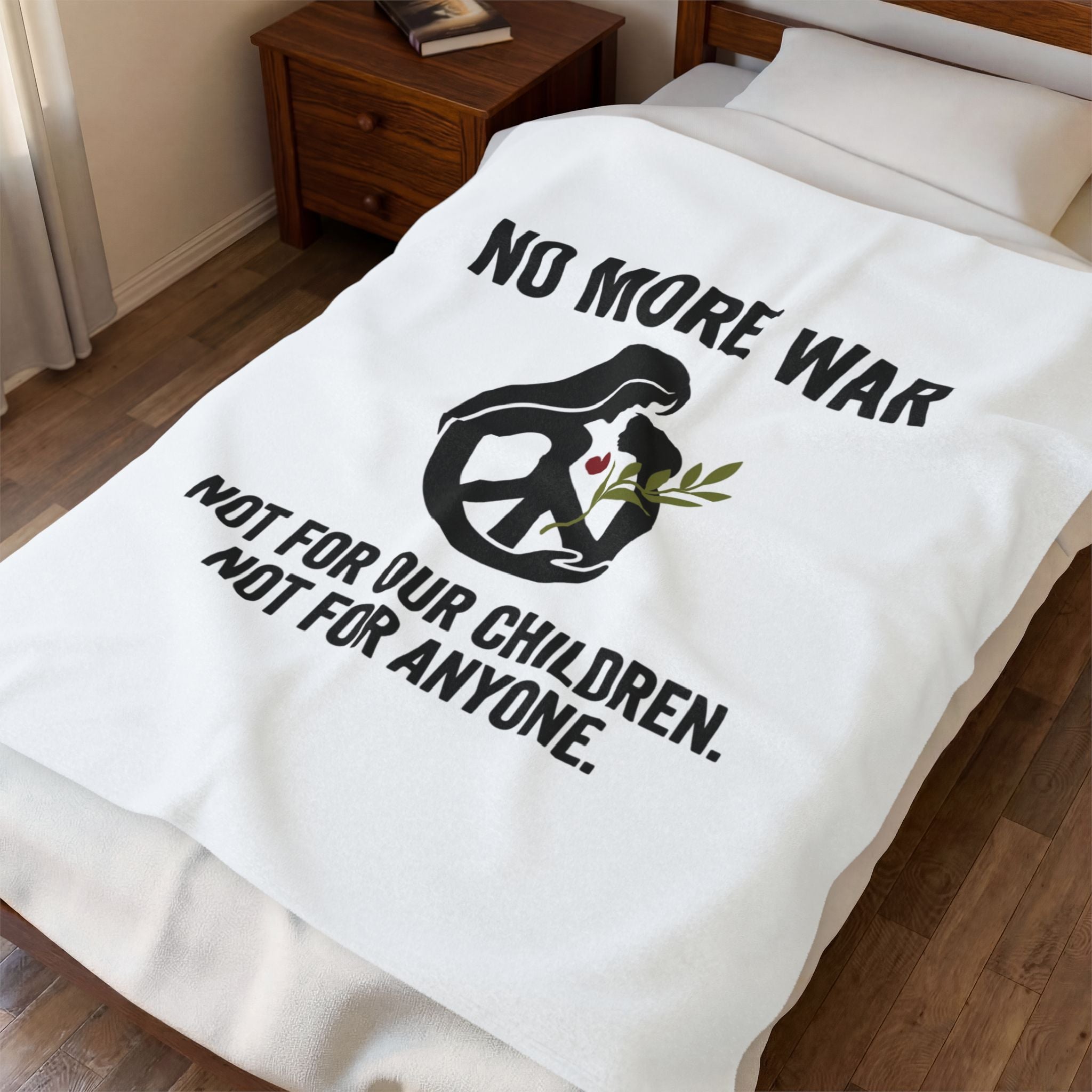 No More War Velveteen Blanket | Anti-War, Peace Ceasefire Solidarity. 30" × 40"