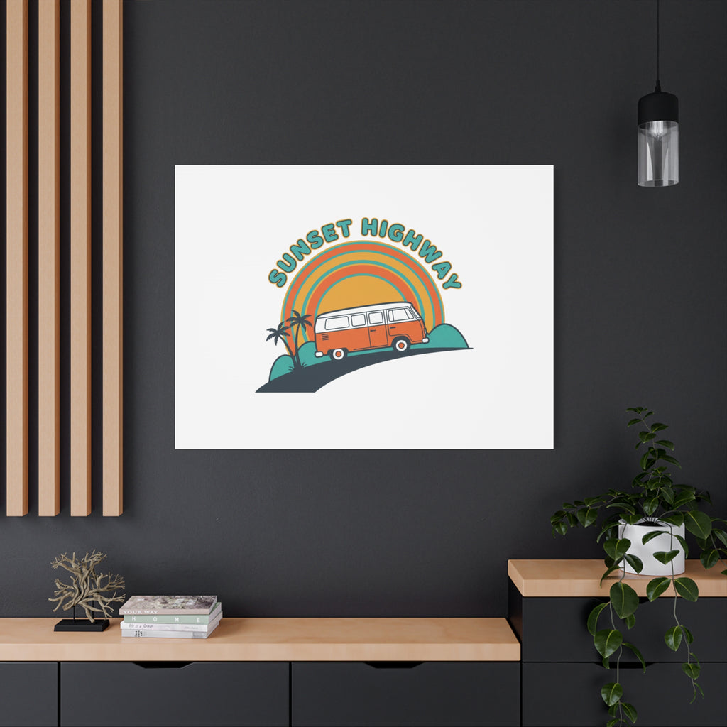 Sunset Highway Van Canvas | 1970s Retro Surf, Vintage Palm Poster 36" x 36" 1.25"