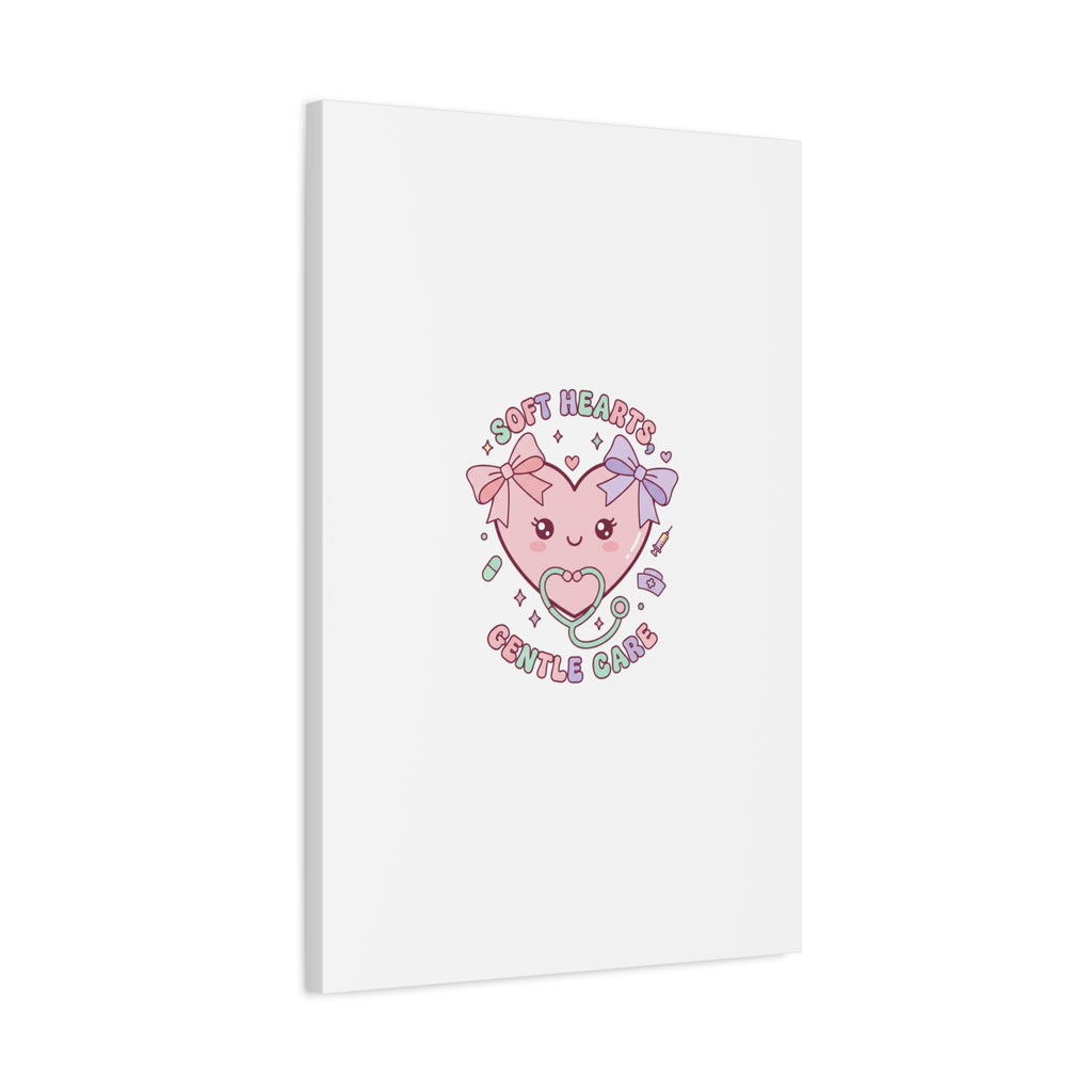 Soft Hearts Gentle Care Canvas, Cute Nurse Graphic | Pastel Coquette Medical Art 36" x 36" 1.25"
