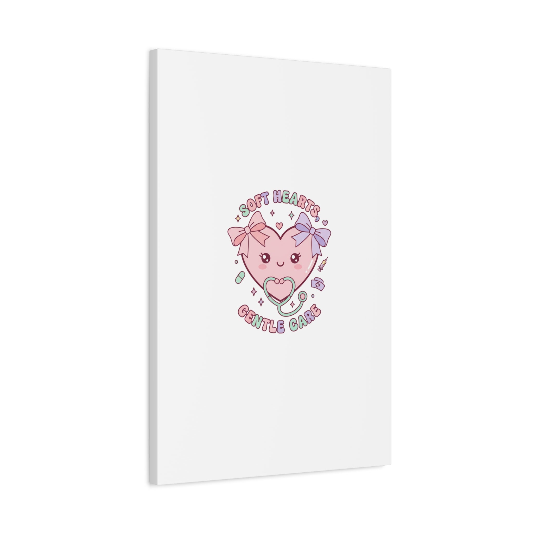 Soft Hearts Gentle Care Canvas, Cute Nurse Graphic | Pastel Coquette Medical Art 36" x 36" 1.25"