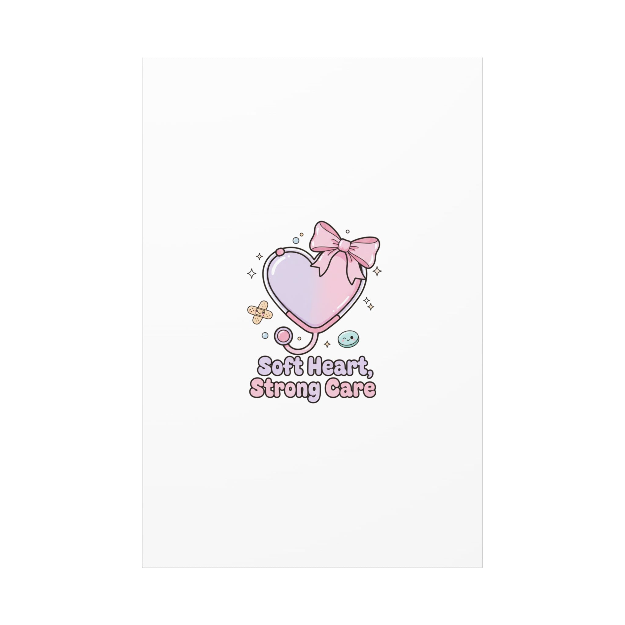 Soft Heart Strong Care Canvas, Pastel Cute Nurse Medical Art | Coquette Healthcare 40" x 60" (Vertical) 1.25"