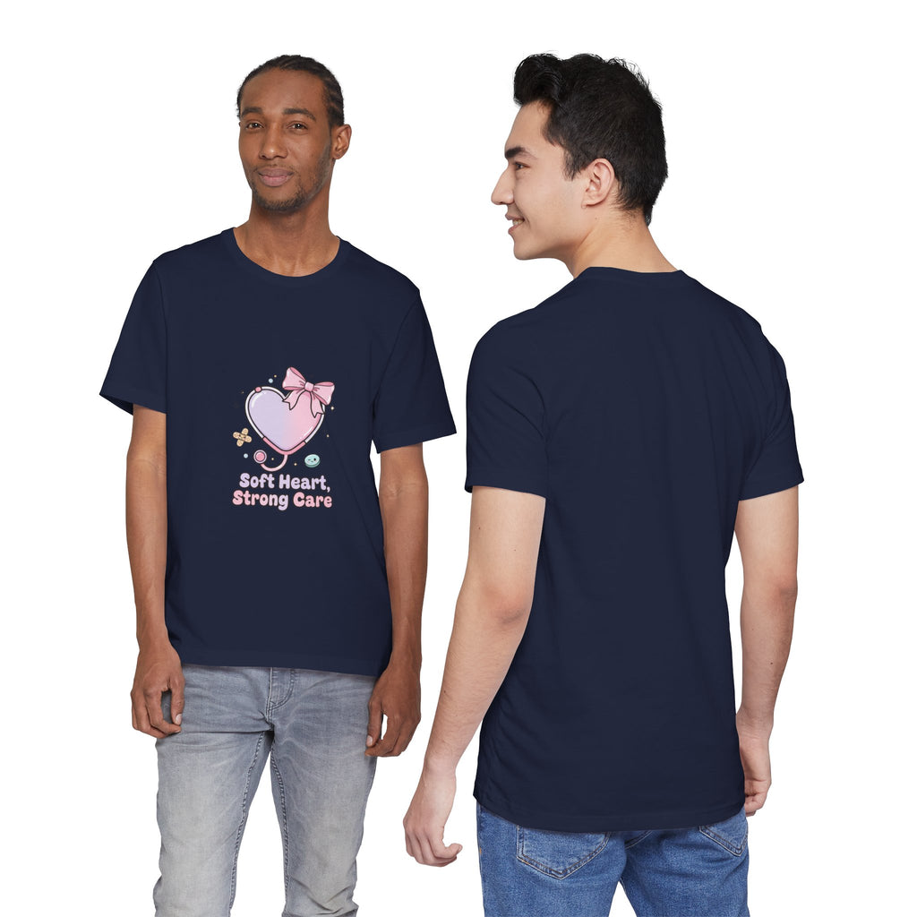 Soft Heart Strong Care T-Shirt | cute nurse graphic, pastel coquette medical shirt Navy