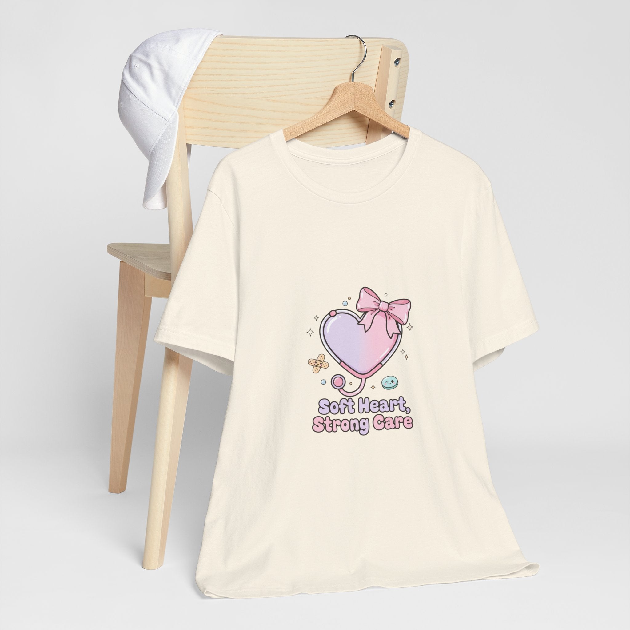 Soft Heart Strong Care T-Shirt | cute nurse graphic, pastel coquette medical shirt Navy