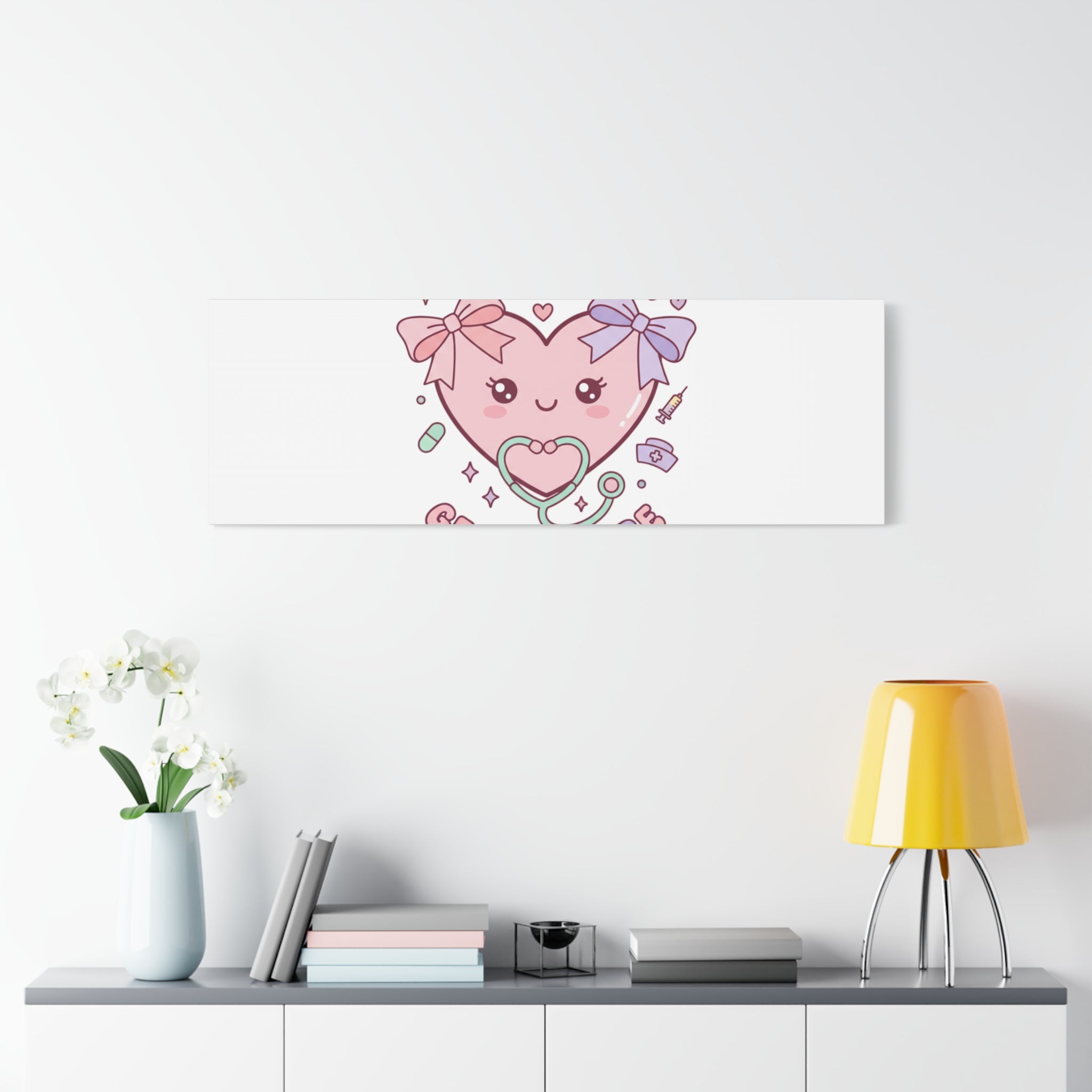 Soft Hearts Gentle Care Canvas, Cute Nurse Graphic | Pastel Coquette Medical Art 36" x 36" 1.25"