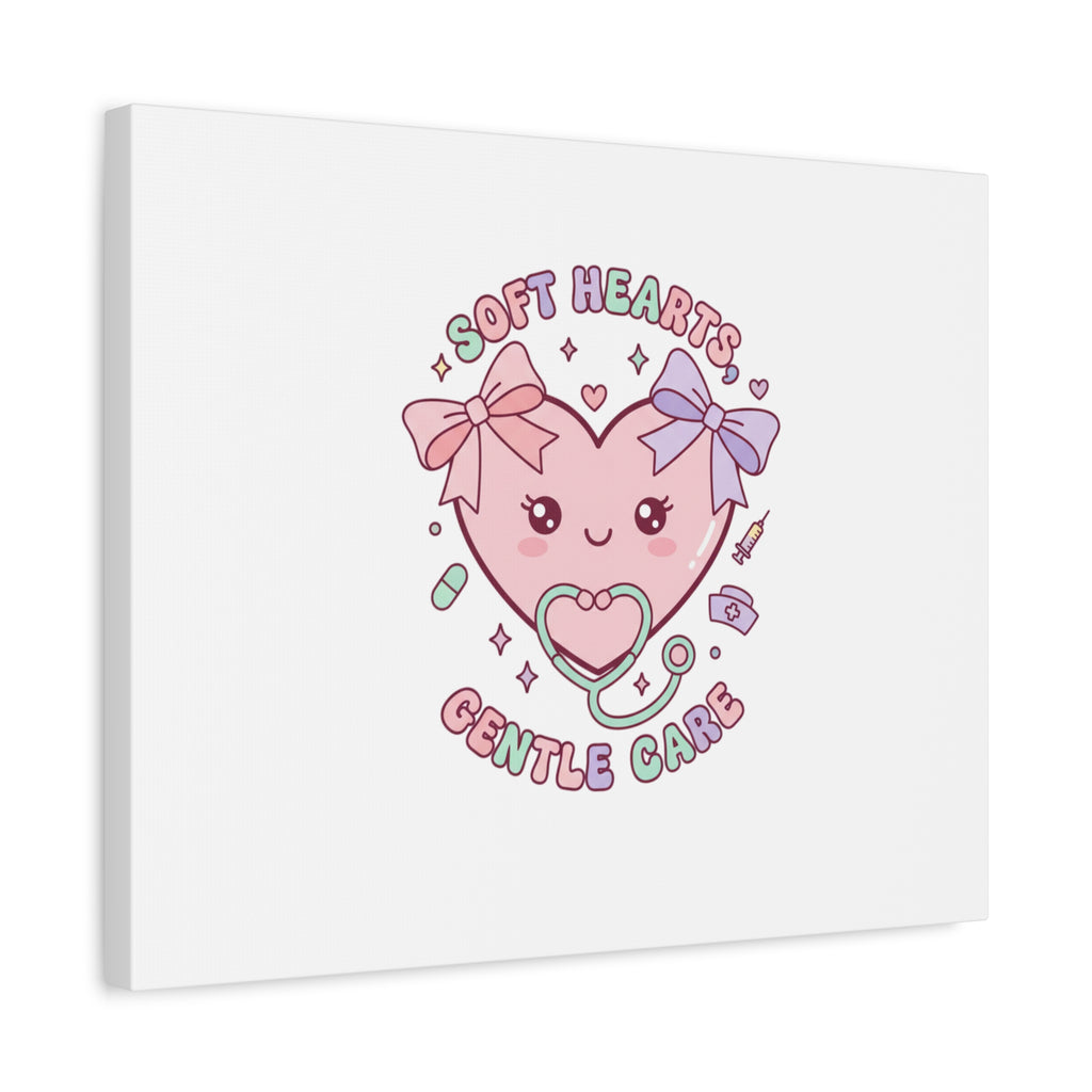 Soft Hearts Gentle Care Canvas, Cute Nurse Graphic | Pastel Coquette Medical Art 36" x 36" 1.25"