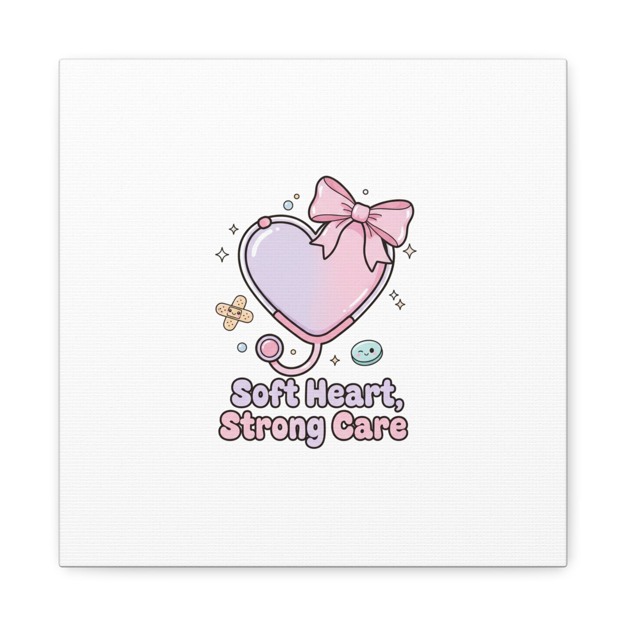 Soft Heart Strong Care Canvas, Pastel Cute Nurse Medical Art | Coquette Healthcare 12″ x 12″ 1.25"