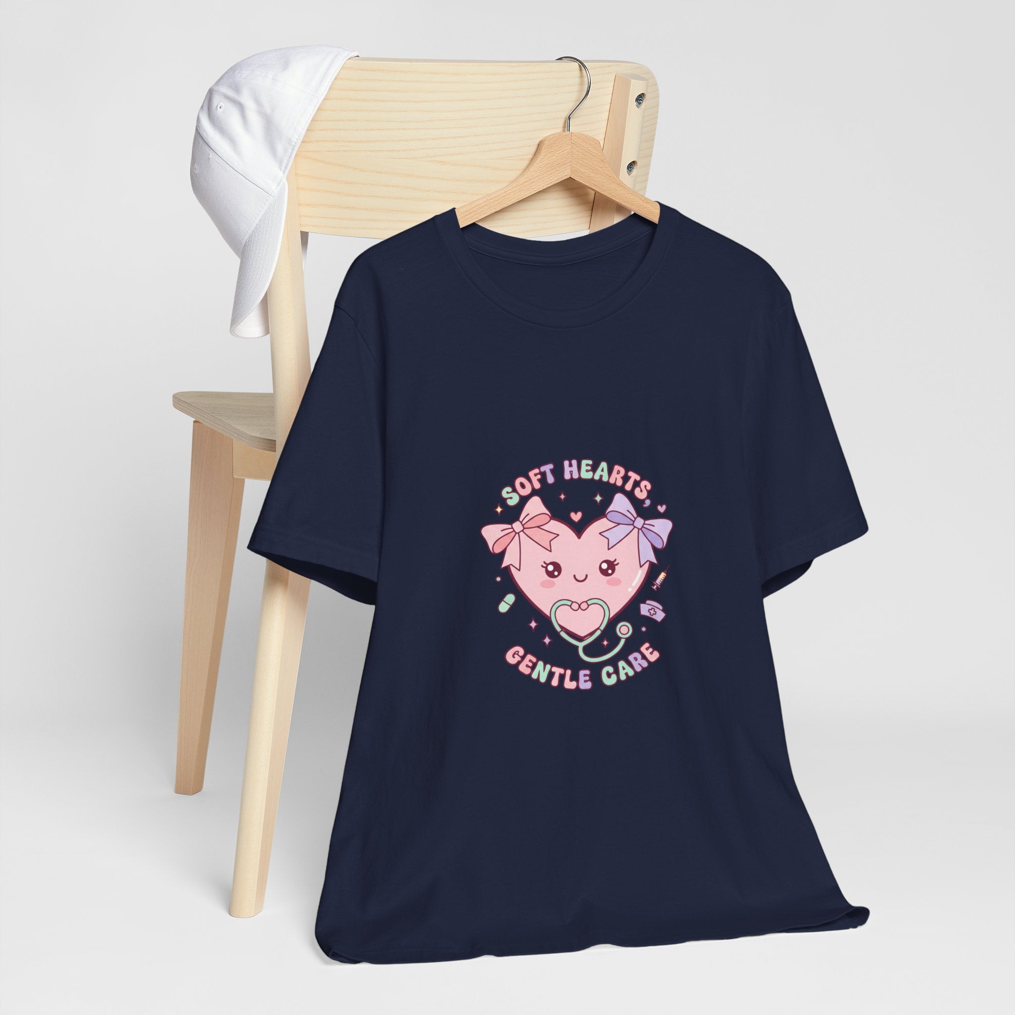 Kawaii Nurse Heart Tee | pastel healthcare design, coquette medical shirt Navy