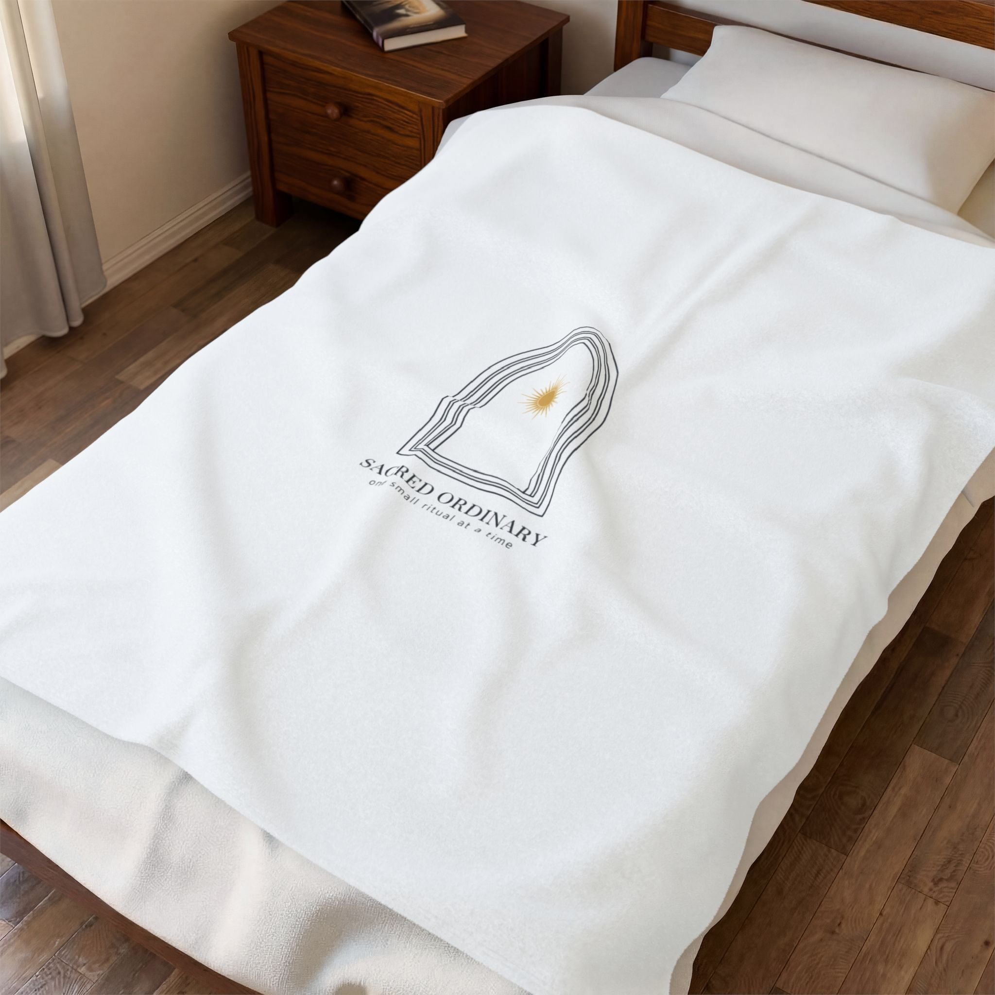 Gothic Arch Minimalist Motif Velveteen Plush Blanket | Quiet Luxury, Serene Typography