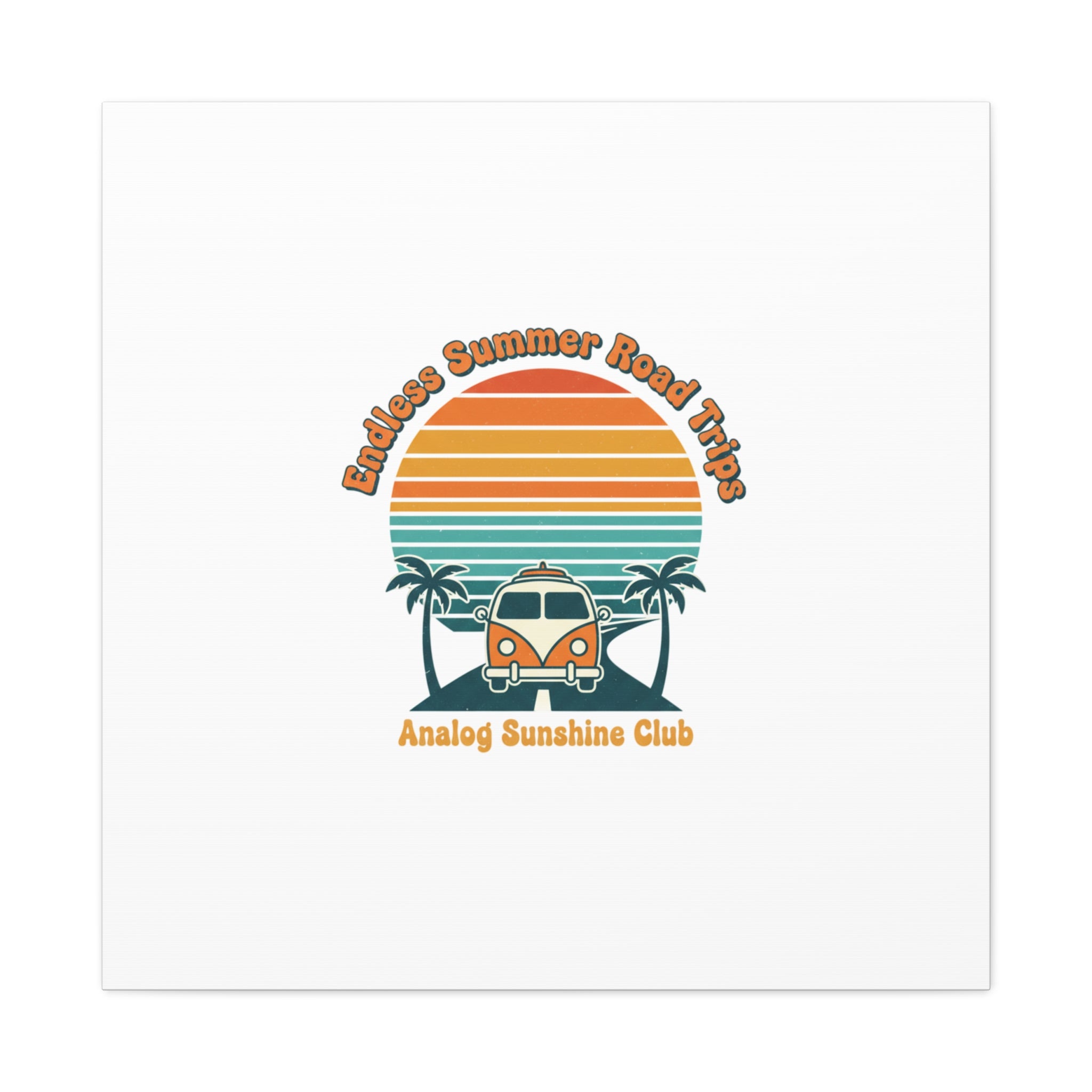 Endless Summer Road Trips Canvas | 1970s Sunset, Retro Surf Palm Art 32" x 32" 1.25"