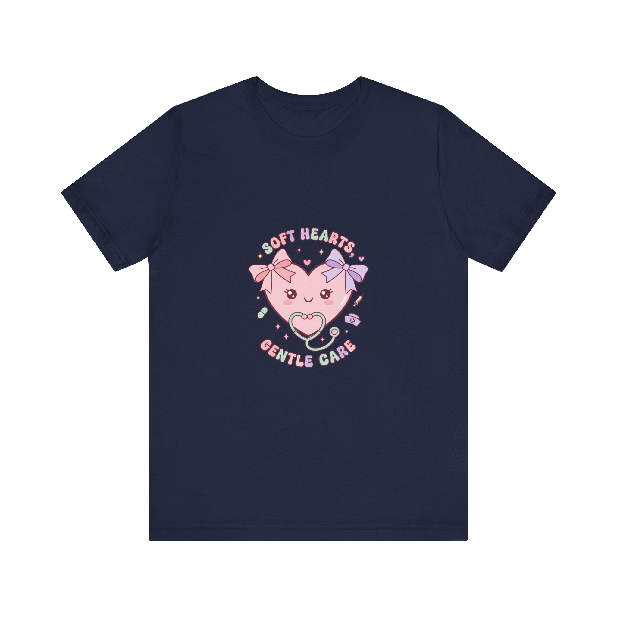 Kawaii Nurse Heart Tee | pastel healthcare design, coquette medical shirt Navy