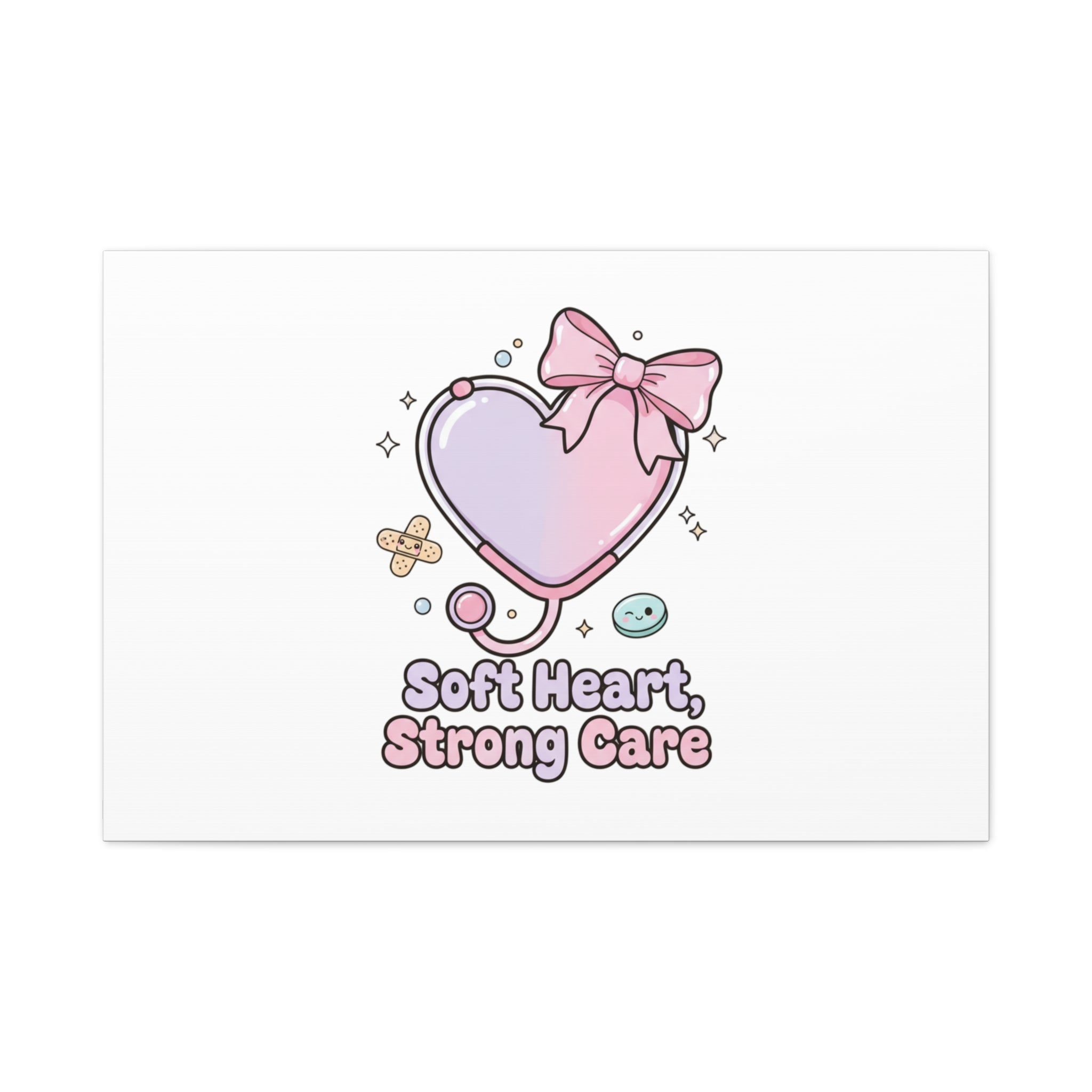 Soft Heart Strong Care Canvas, Pastel Cute Nurse Medical Art | Coquette Healthcare 36″ x 24″ (Horizontal) 1.25"