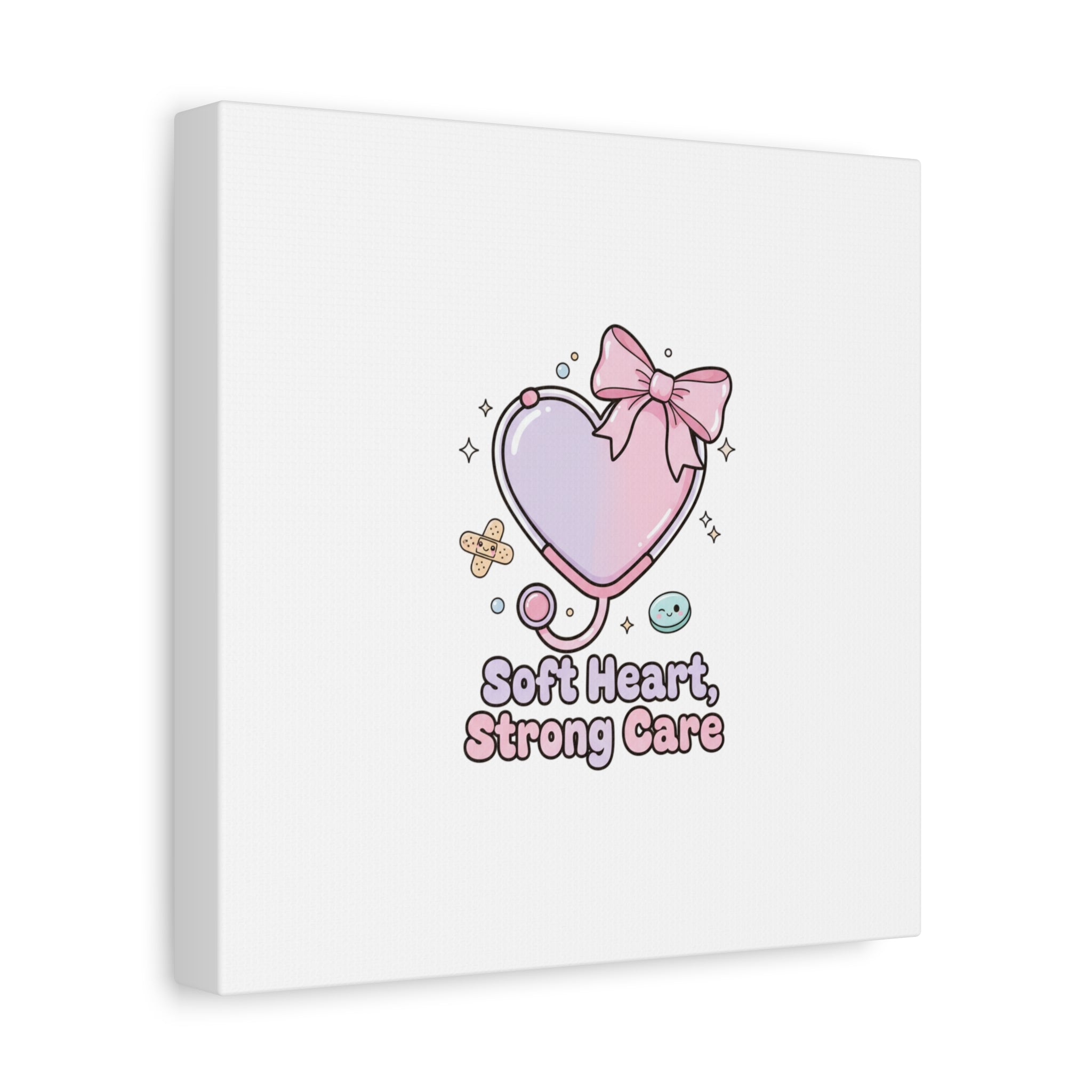 Soft Heart Strong Care Canvas, Pastel Cute Nurse Medical Art | Coquette Healthcare 36" x 36" 1.25"