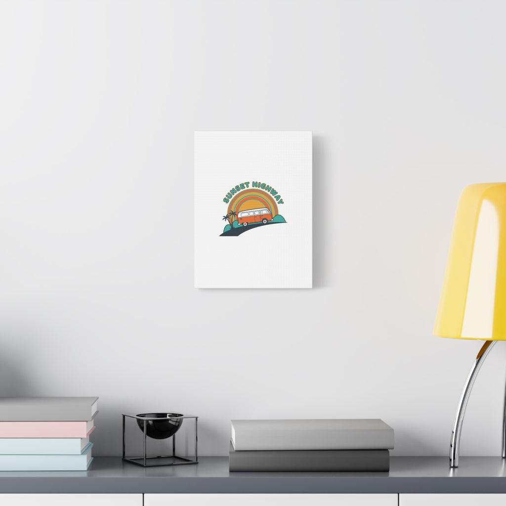 Sunset Highway Van Canvas | 1970s Retro Surf, Vintage Palm Poster 36" x 36" 1.25"
