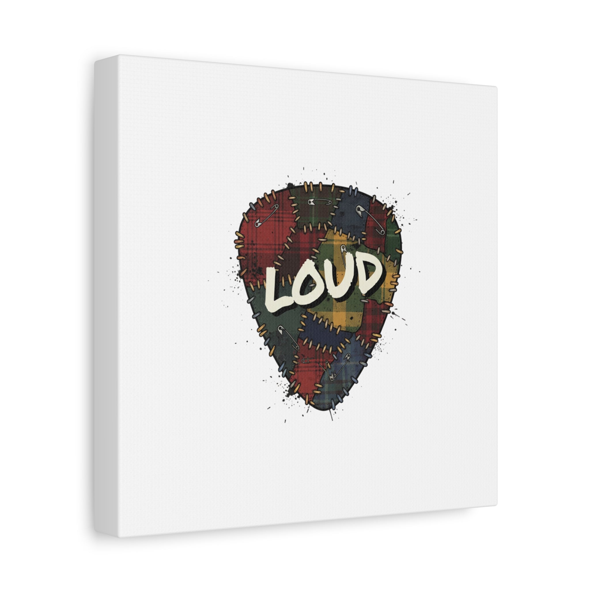 Plaid Patchwork Guitar Pick Canvas, Grunge Revival, 90s Rock Plaid Aesthetic 36" x 36" 1.25"