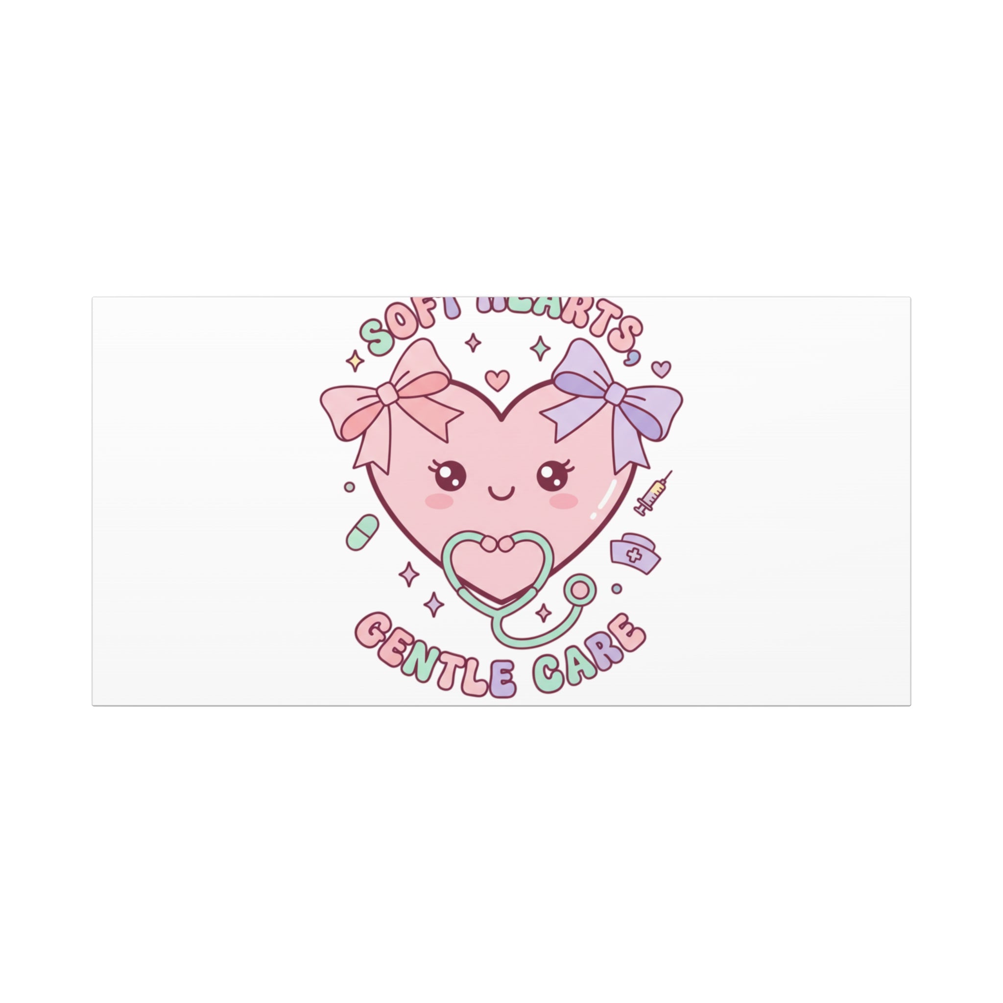 Soft Hearts Gentle Care Canvas, Cute Nurse Graphic | Pastel Coquette Medical Art 30" x 15" (Horizontal) 1.25"