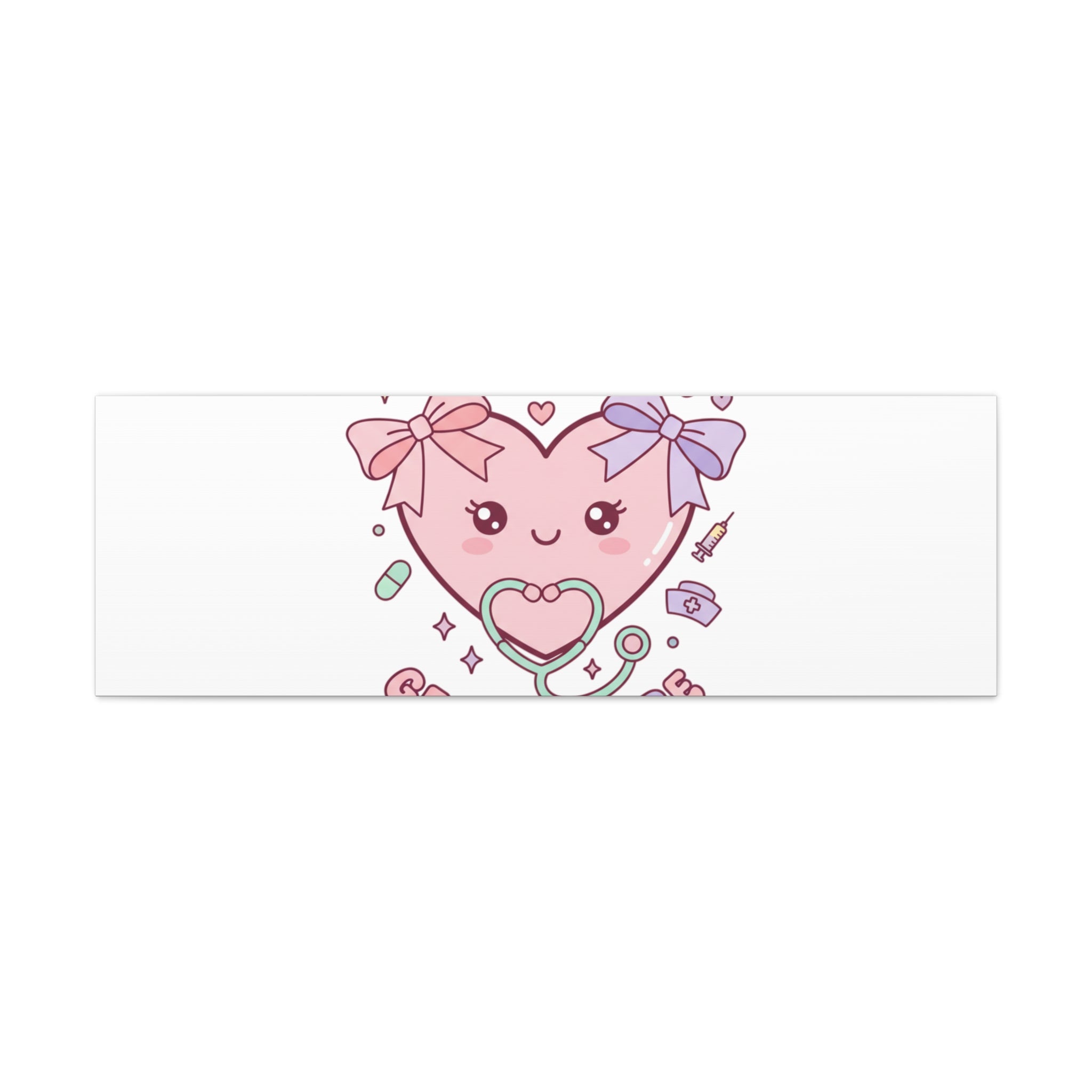 Soft Hearts Gentle Care Canvas, Cute Nurse Graphic | Pastel Coquette Medical Art 48" x 16" (Horizontal) 1.25"