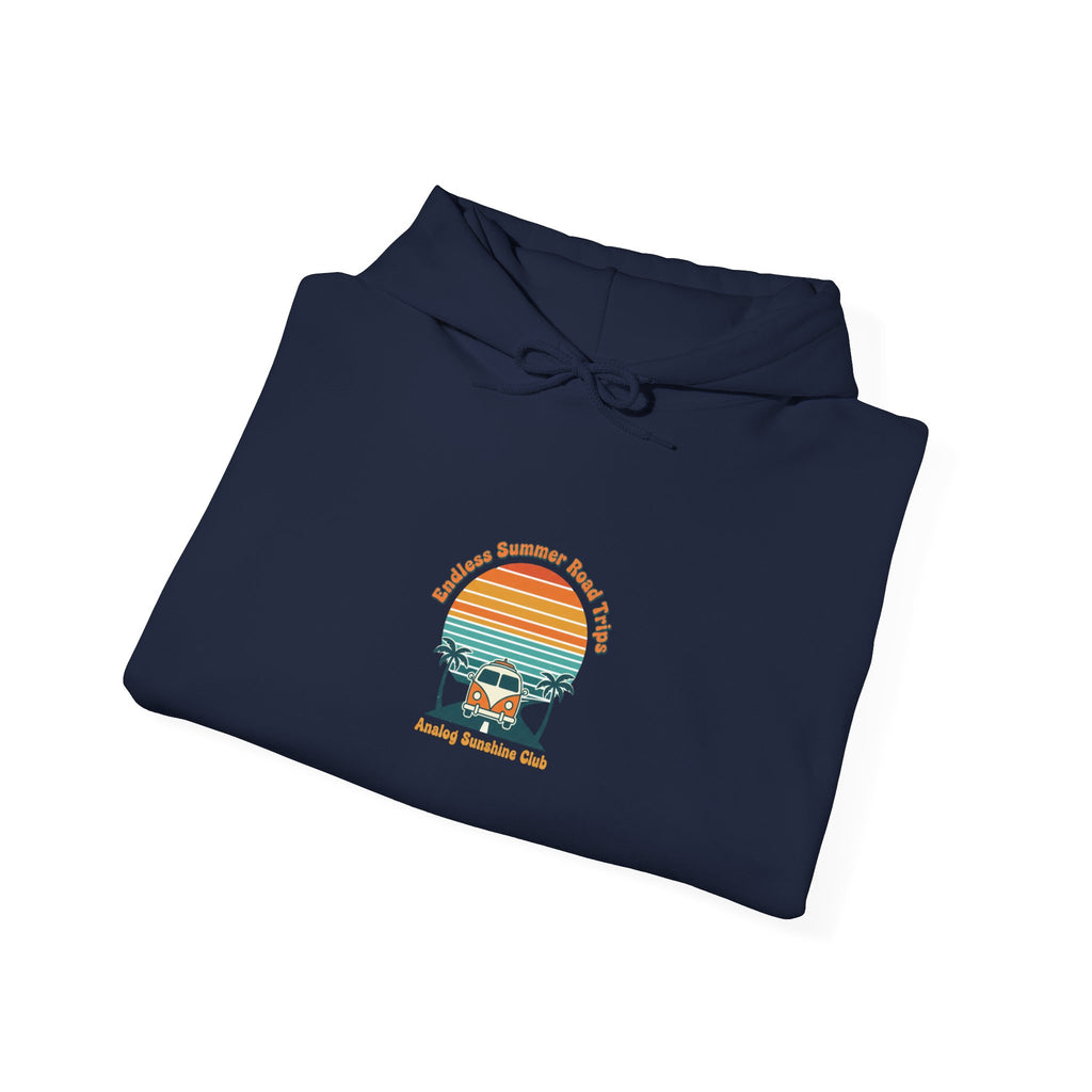 Retro 70s Sunset Surf Hoodie | vintage palm golden hour postcard design