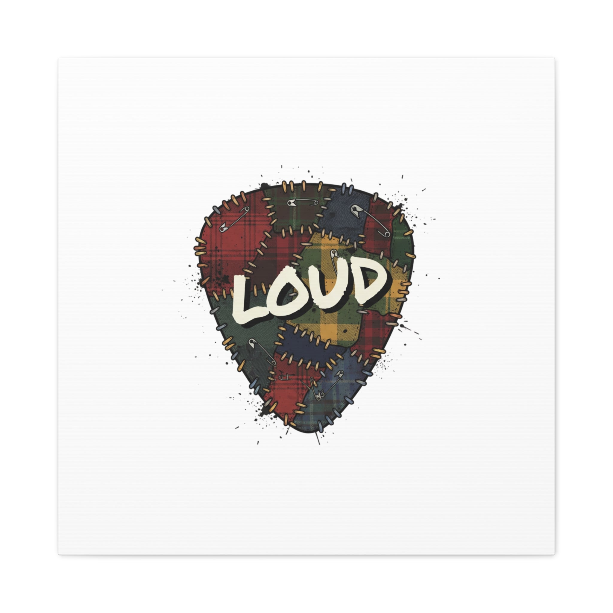 Plaid Patchwork Guitar Pick Canvas, Grunge Revival, 90s Rock Plaid Aesthetic 30″ x 30″ 1.25"