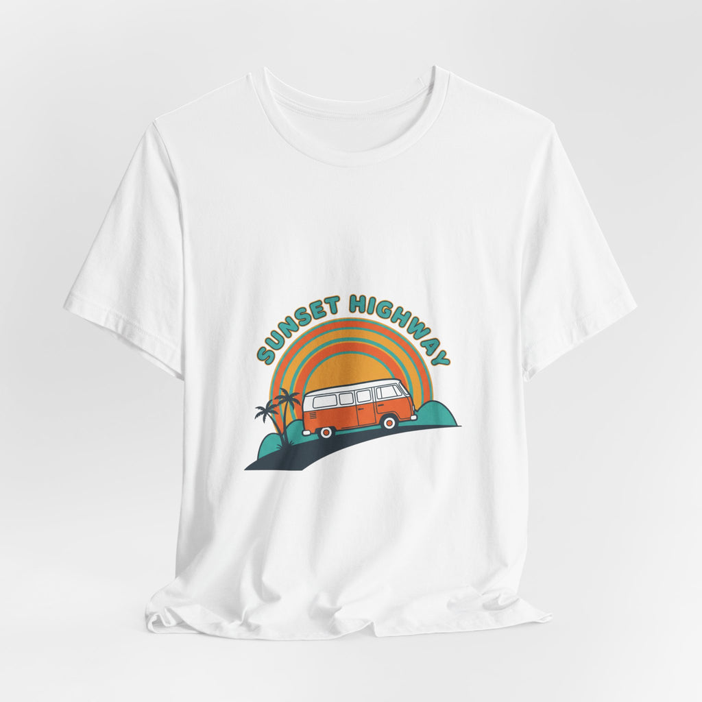 Sunset Highway VW Van Graphic Tee | 70s Sunset Shirt, Retro Surf Vintage Palm Navy