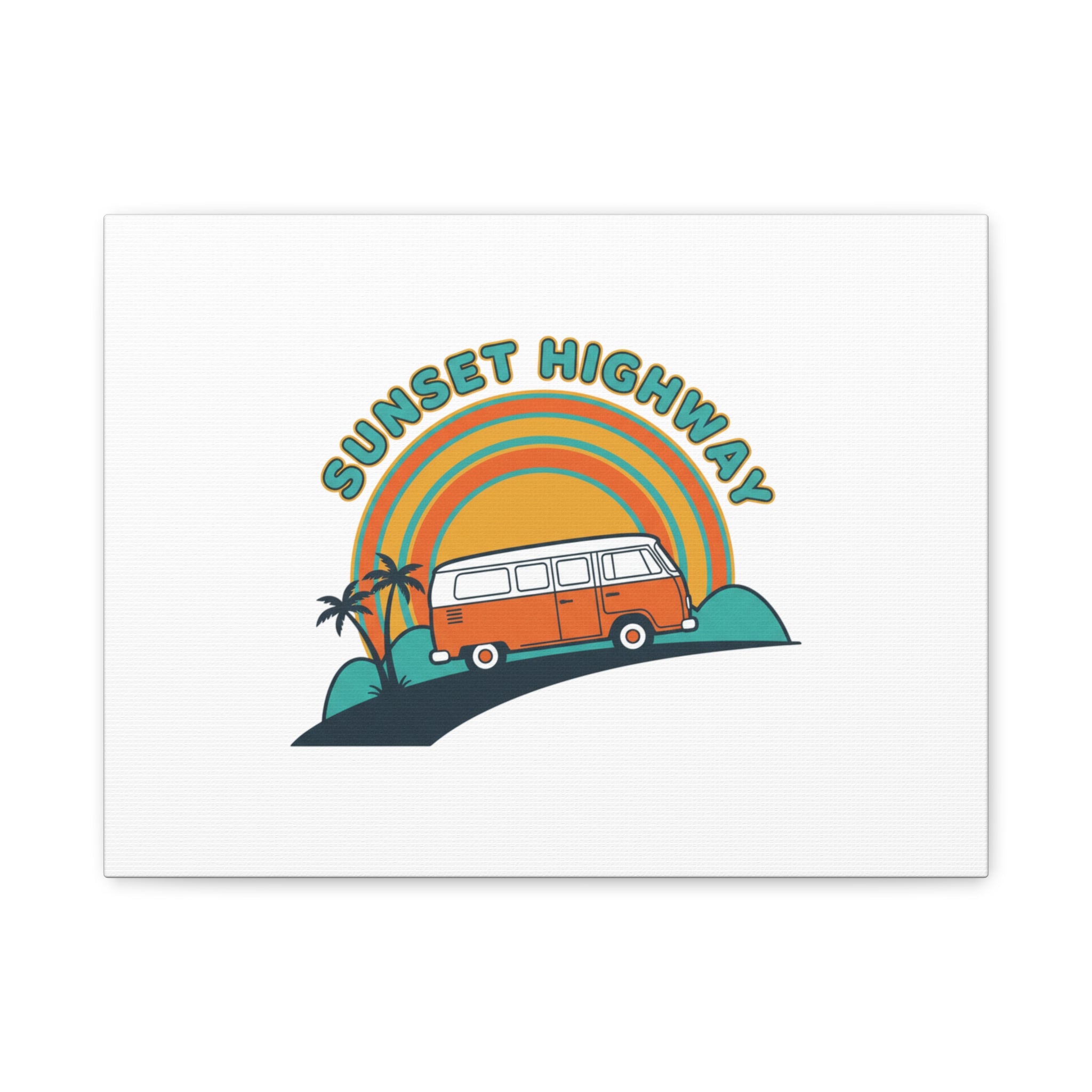Sunset Highway Van Canvas | 1970s Retro Surf, Vintage Palm Poster 16″ x 12″ (Horizontal) 1.25"