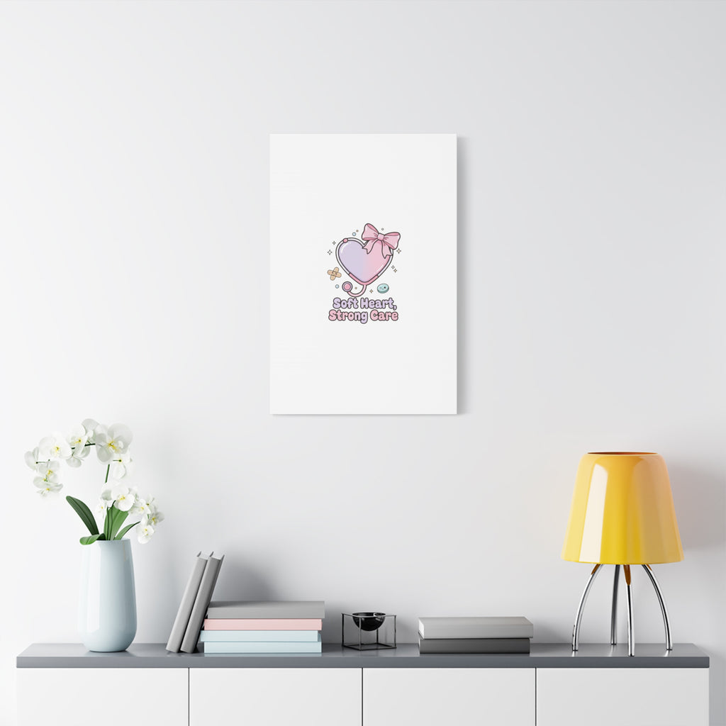 Soft Heart Strong Care Canvas, Pastel Cute Nurse Medical Art | Coquette Healthcare 36" x 36" 1.25"