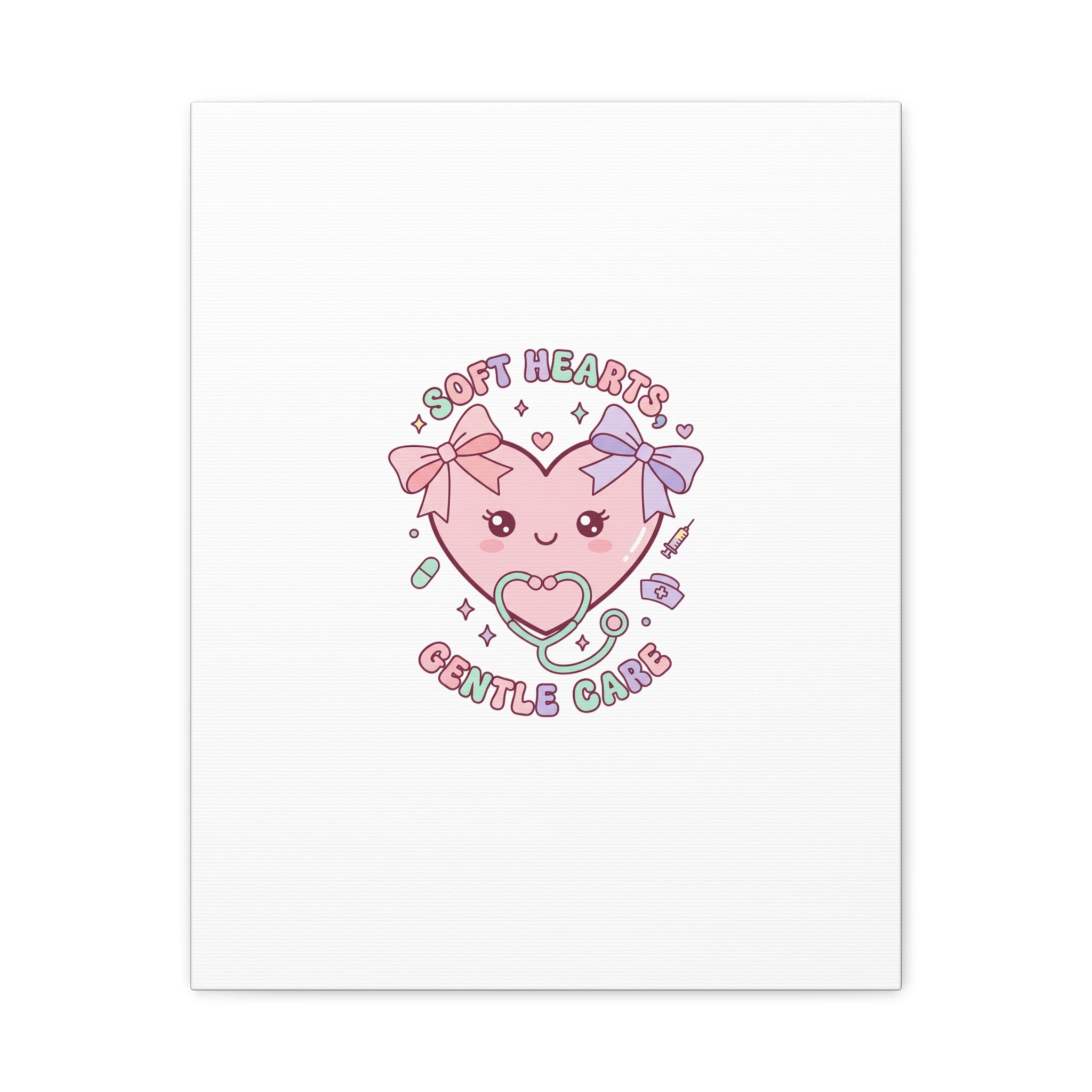 Soft Hearts Gentle Care Canvas, Cute Nurse Graphic | Pastel Coquette Medical Art 16" x 20" (Vertical) 1.25"