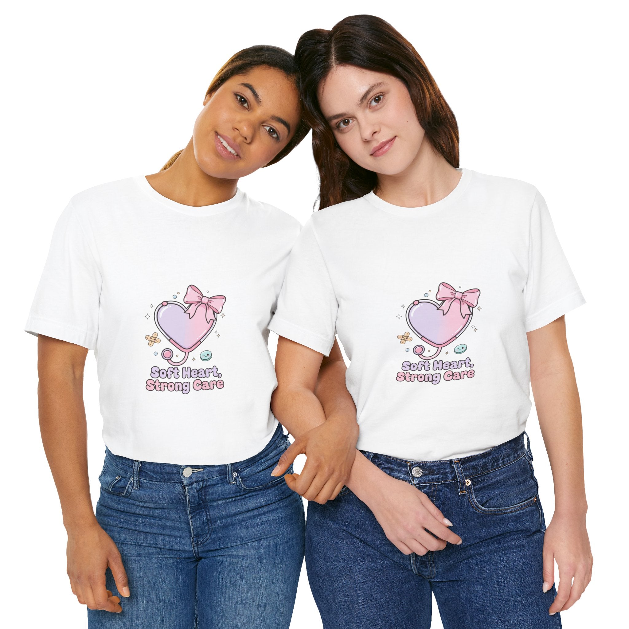 Soft Heart Strong Care T-Shirt | cute nurse graphic, pastel coquette medical shirt Navy