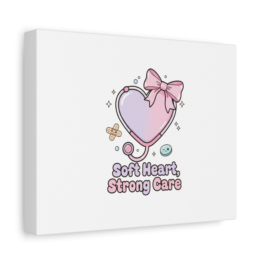 Soft Heart Strong Care Canvas, Pastel Cute Nurse Medical Art | Coquette Healthcare 36" x 36" 1.25"