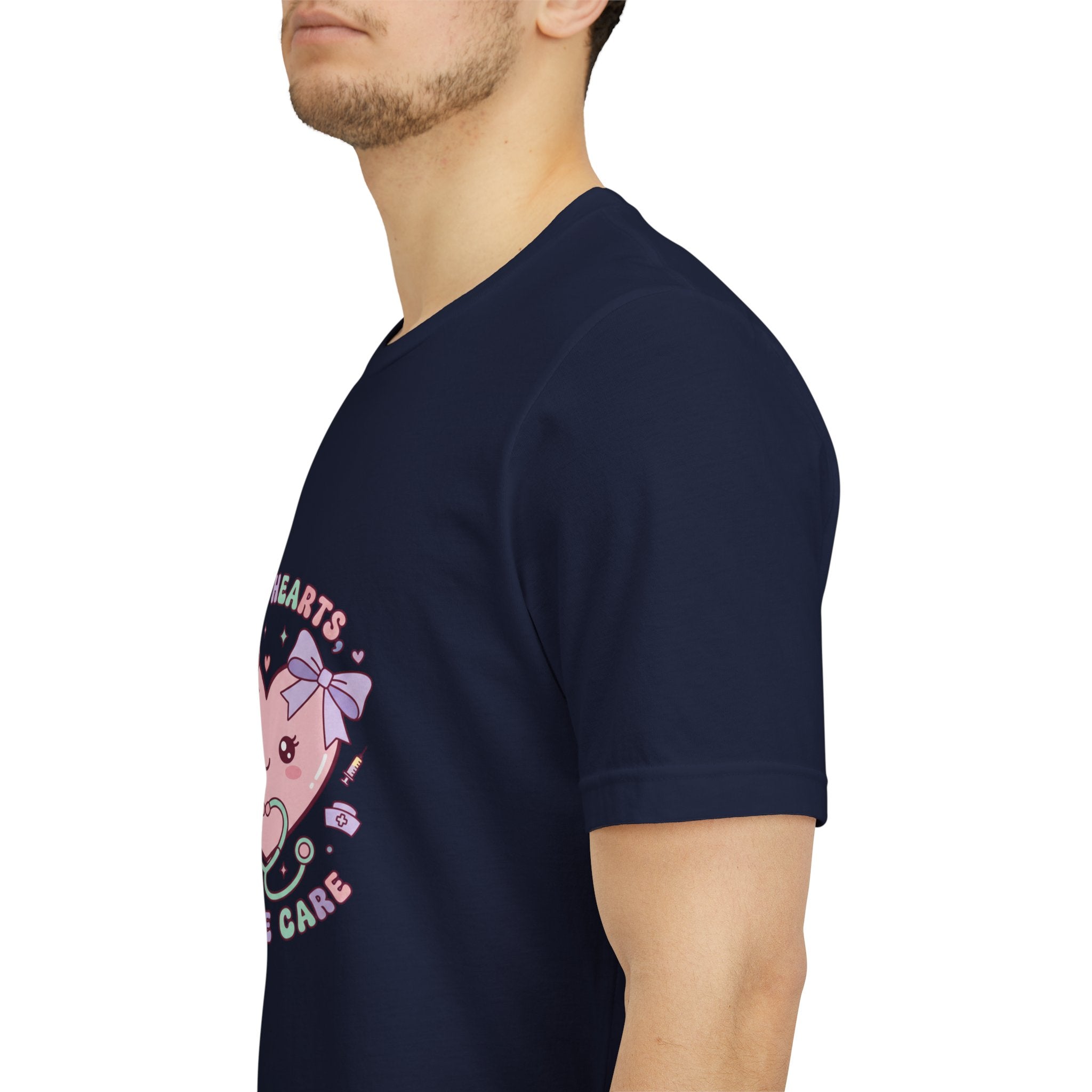 Kawaii Nurse Heart Tee | pastel healthcare design, coquette medical shirt Navy