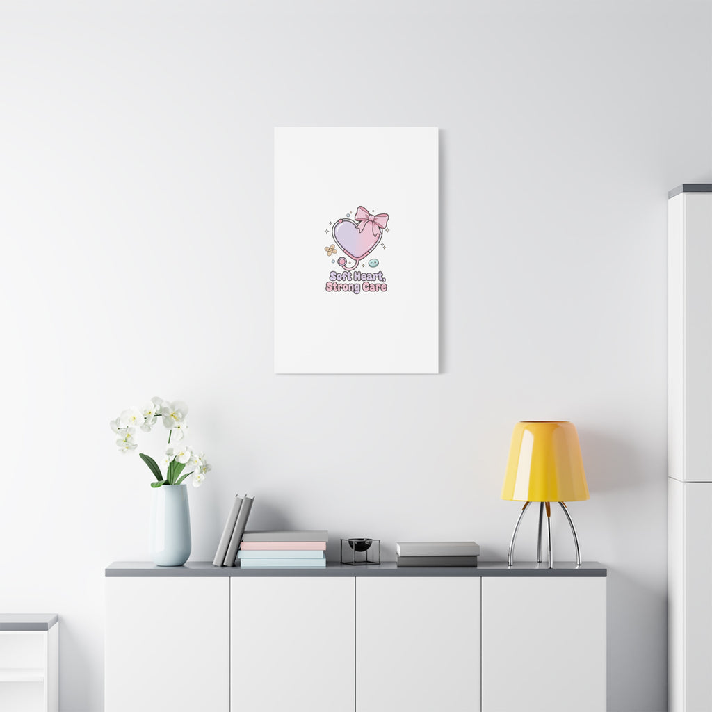 Soft Heart Strong Care Canvas, Pastel Cute Nurse Medical Art | Coquette Healthcare 36" x 36" 1.25"