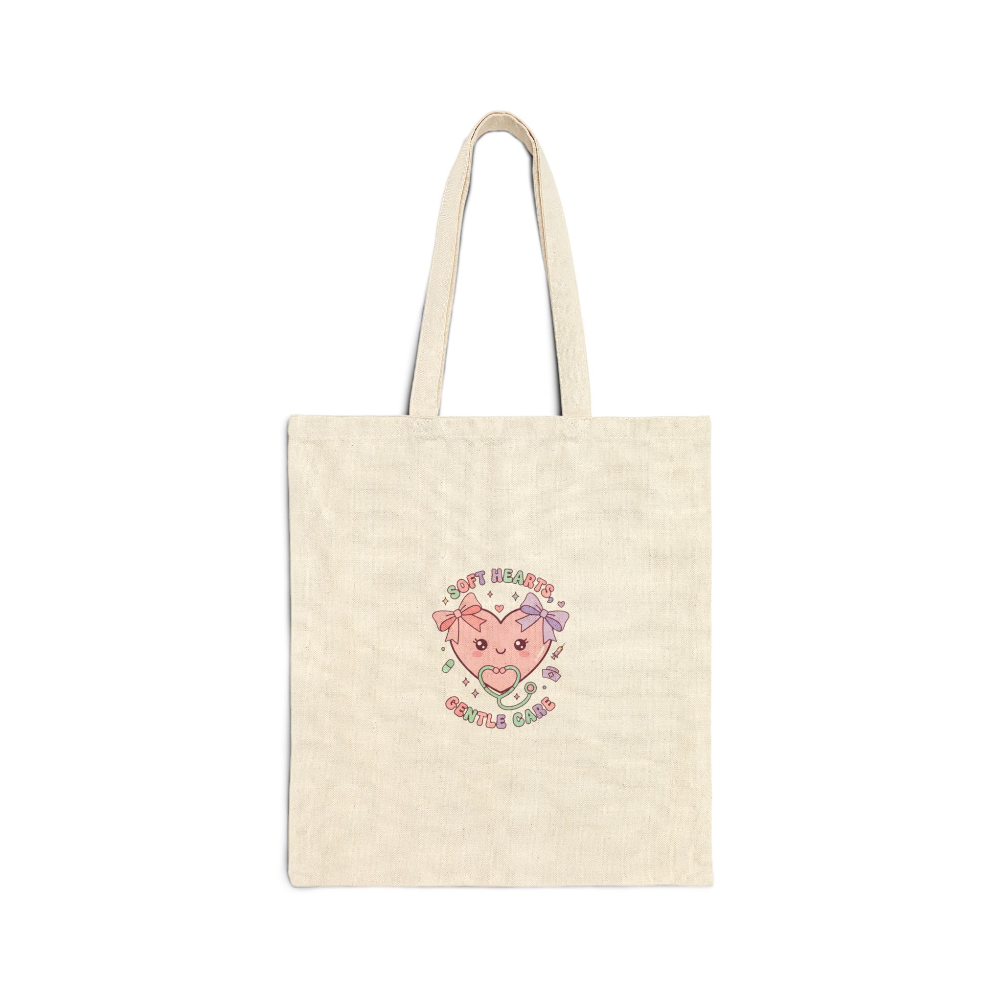 Cute Nurse Heart Illustration Tote | pastel coquette medical, kawaii nurse graphic Natural 15" x 16"