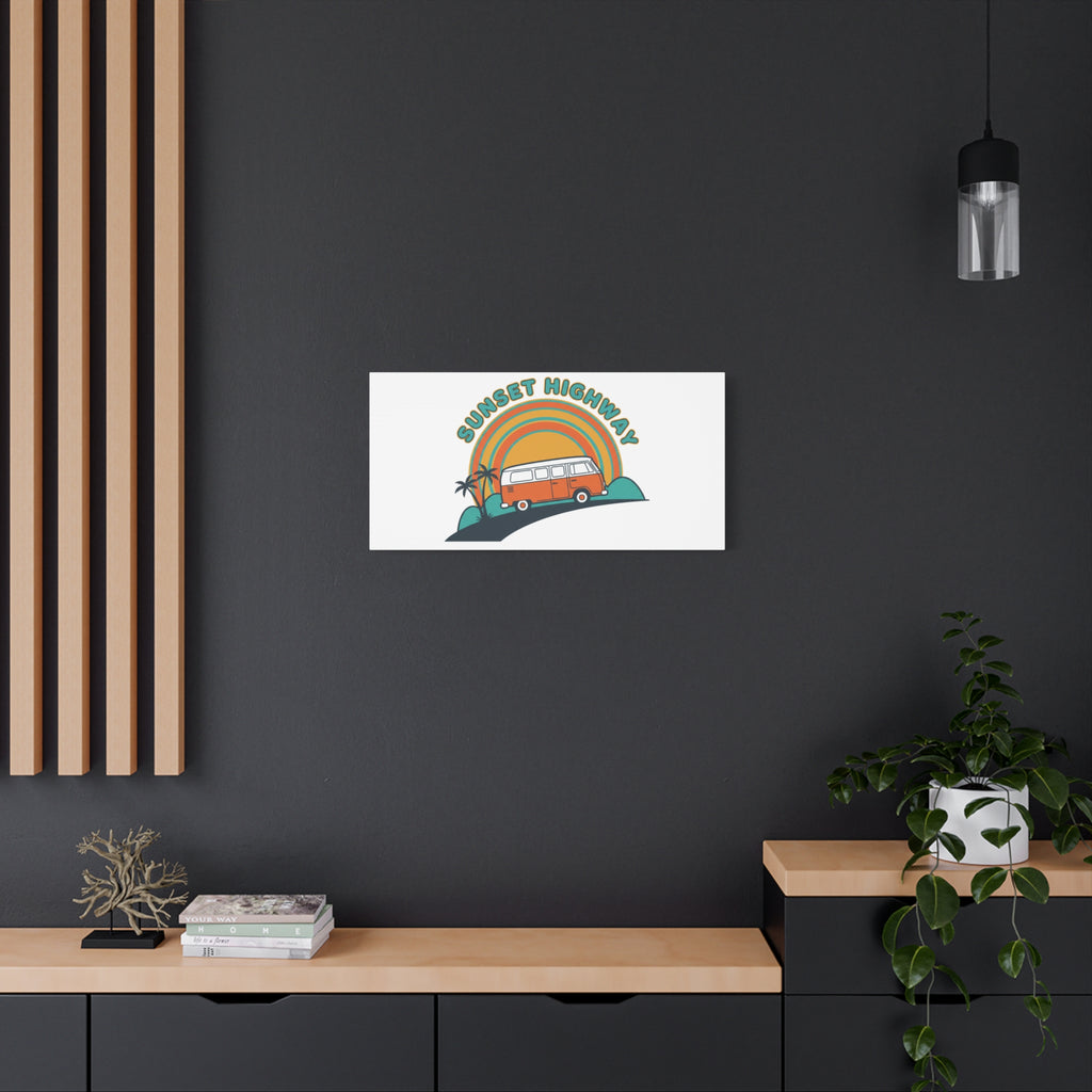 Sunset Highway Van Canvas | 1970s Retro Surf, Vintage Palm Poster 36" x 36" 1.25"