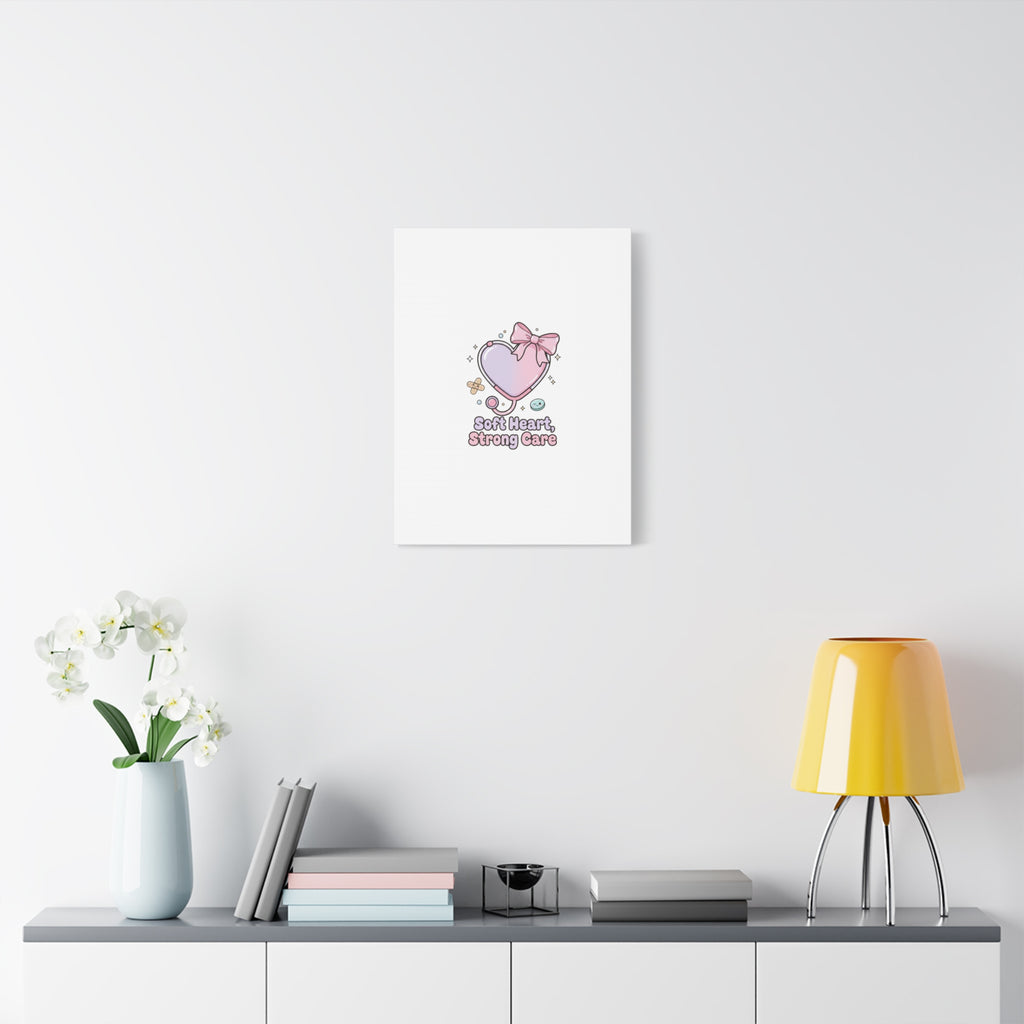 Soft Heart Strong Care Canvas, Pastel Cute Nurse Medical Art | Coquette Healthcare 36" x 36" 1.25"
