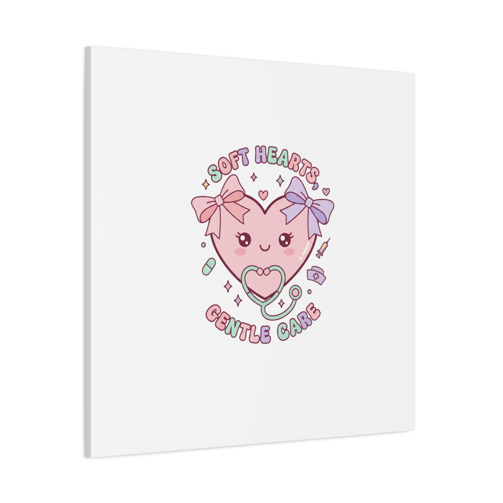 Soft Hearts Gentle Care Canvas, Cute Nurse Graphic | Pastel Coquette Medical Art 36" x 36" 1.25"