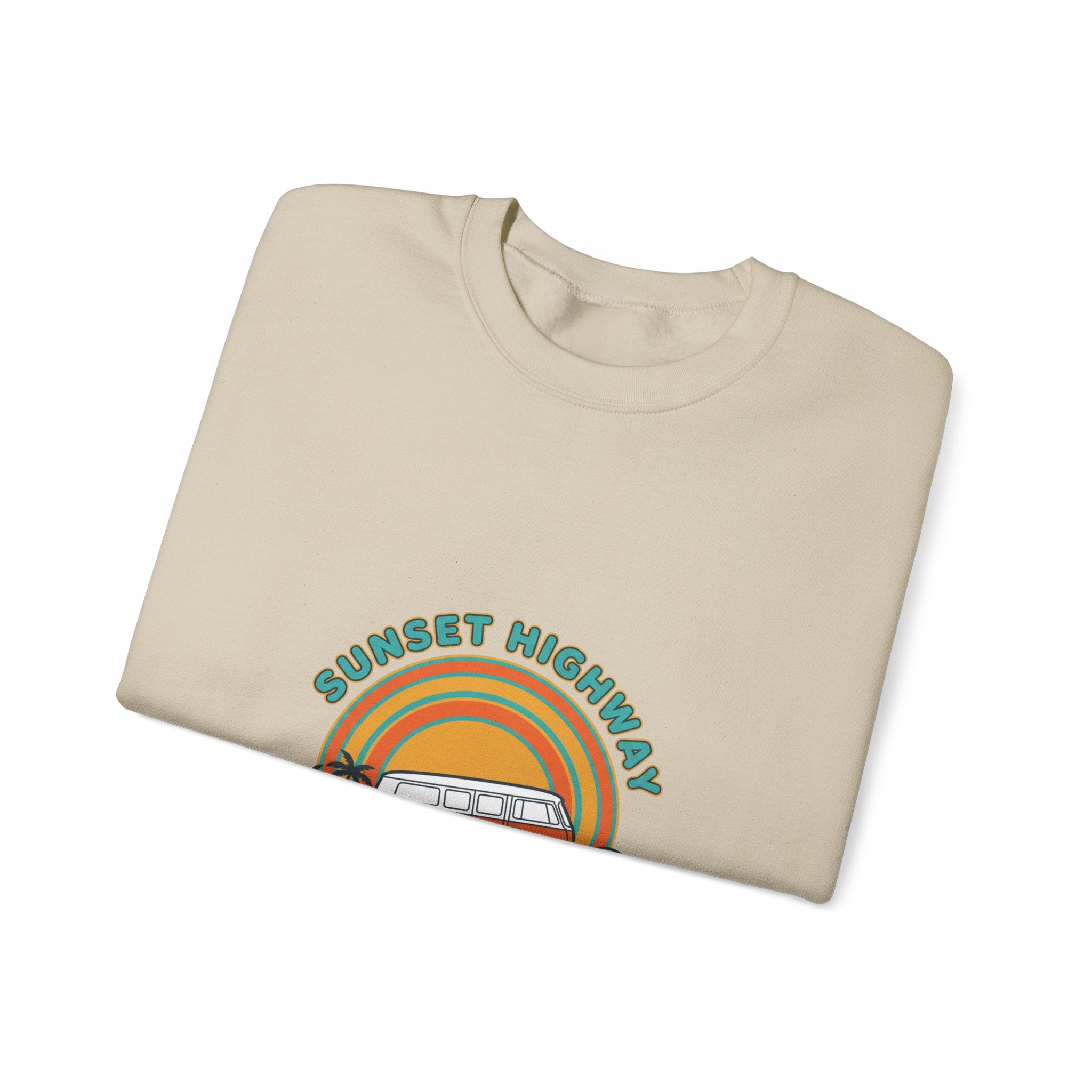 Sunset Highway Retro Surf Graphic Sweatshirt | 1970s Analog Sunshine, Vintage Palm