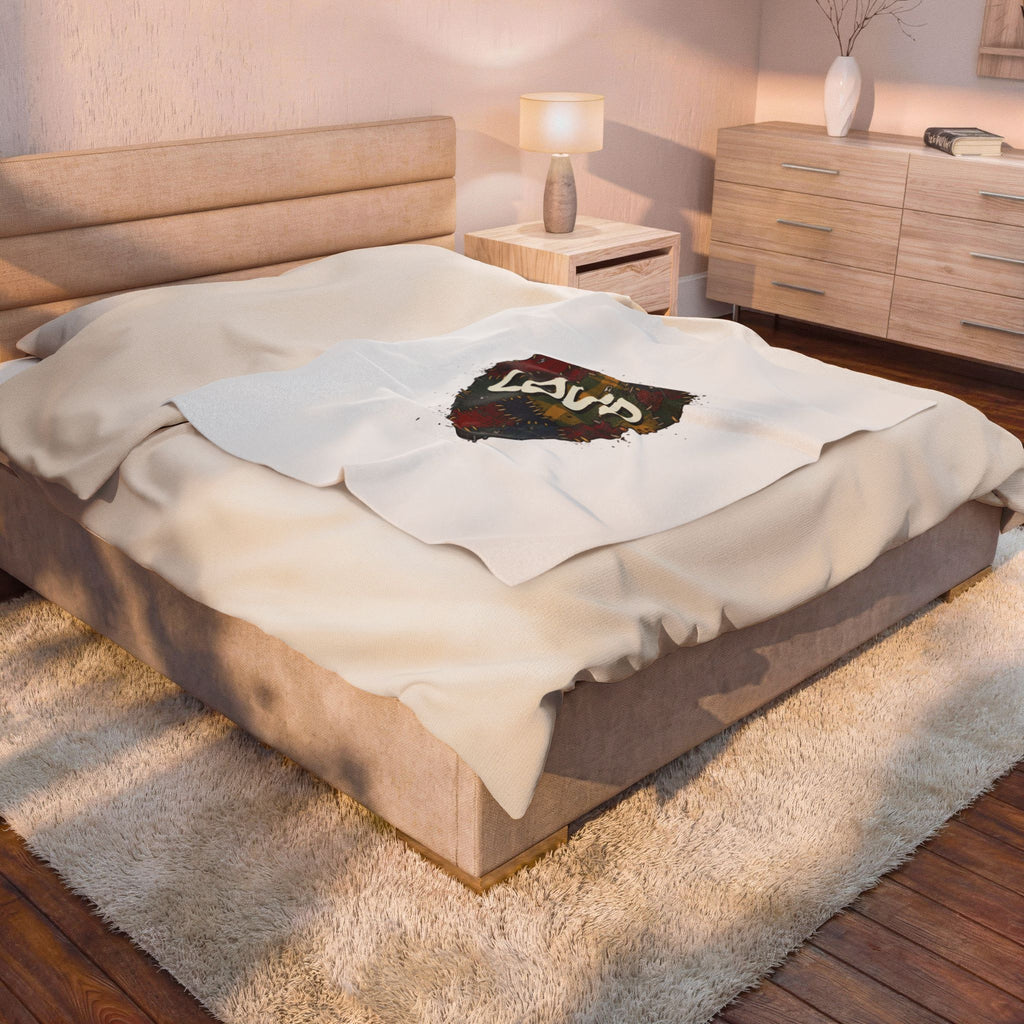 Plaid Patchwork 'Loud' Guitar Pick Velveteen Plush Blanket | Grunge Revival, 90s Flannel Aesthetic