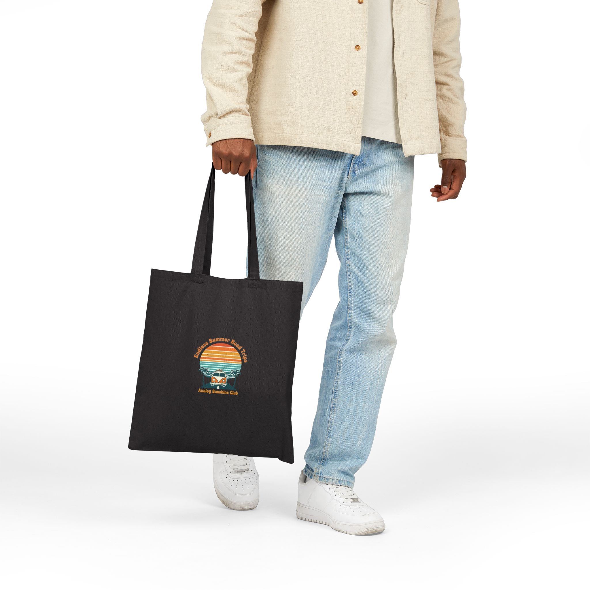 Retro 70s Sunset Palm Tote | Analog Sunshine, Vintage Surf Postcard