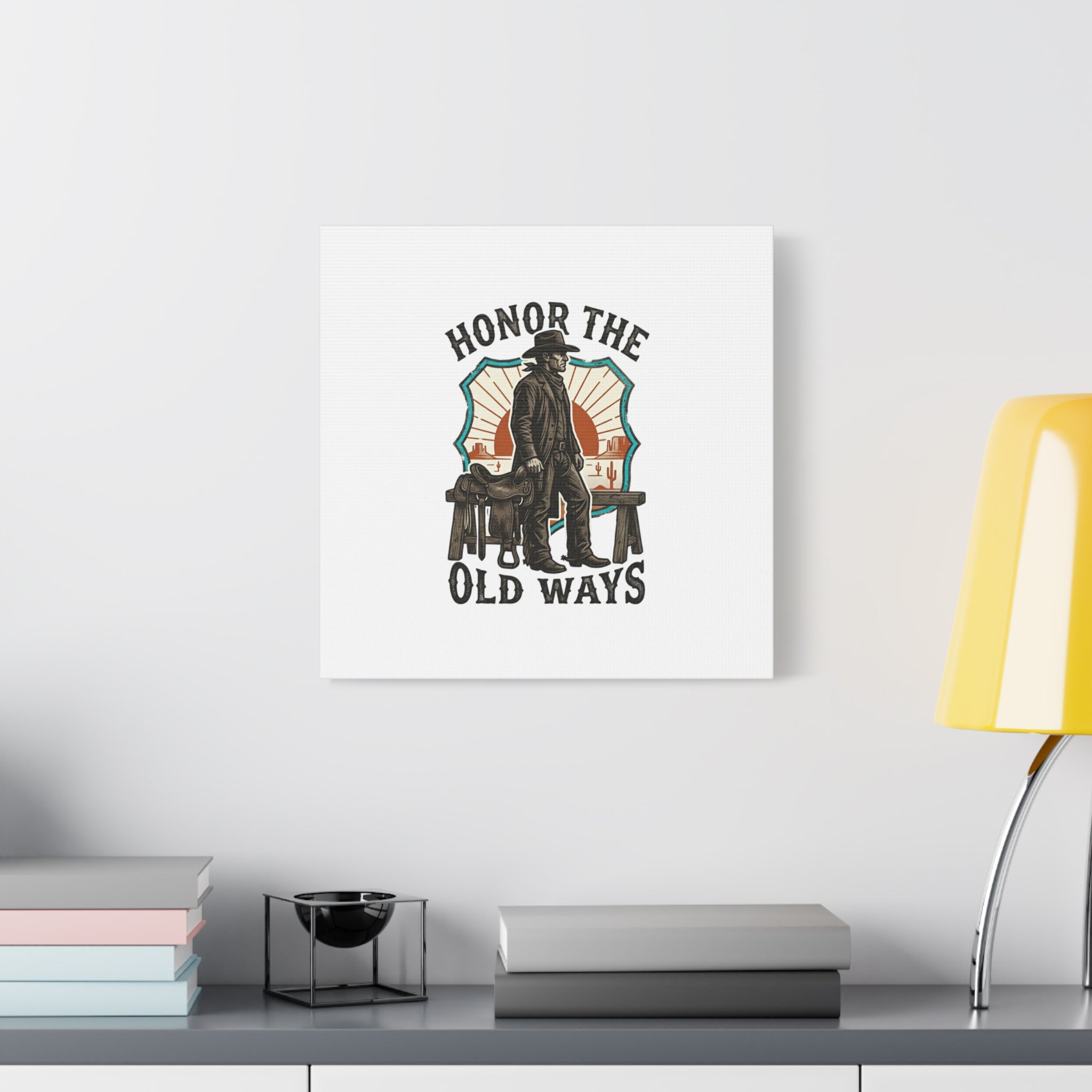 Honor the Old Ways Canvas, Western Americana vintage cowboy frontier 36" x 36" 1.25"