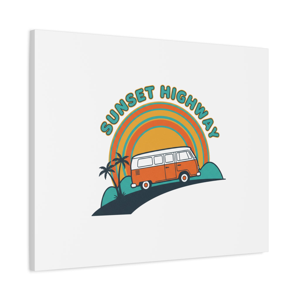 Sunset Highway Van Canvas | 1970s Retro Surf, Vintage Palm Poster 36" x 36" 1.25"