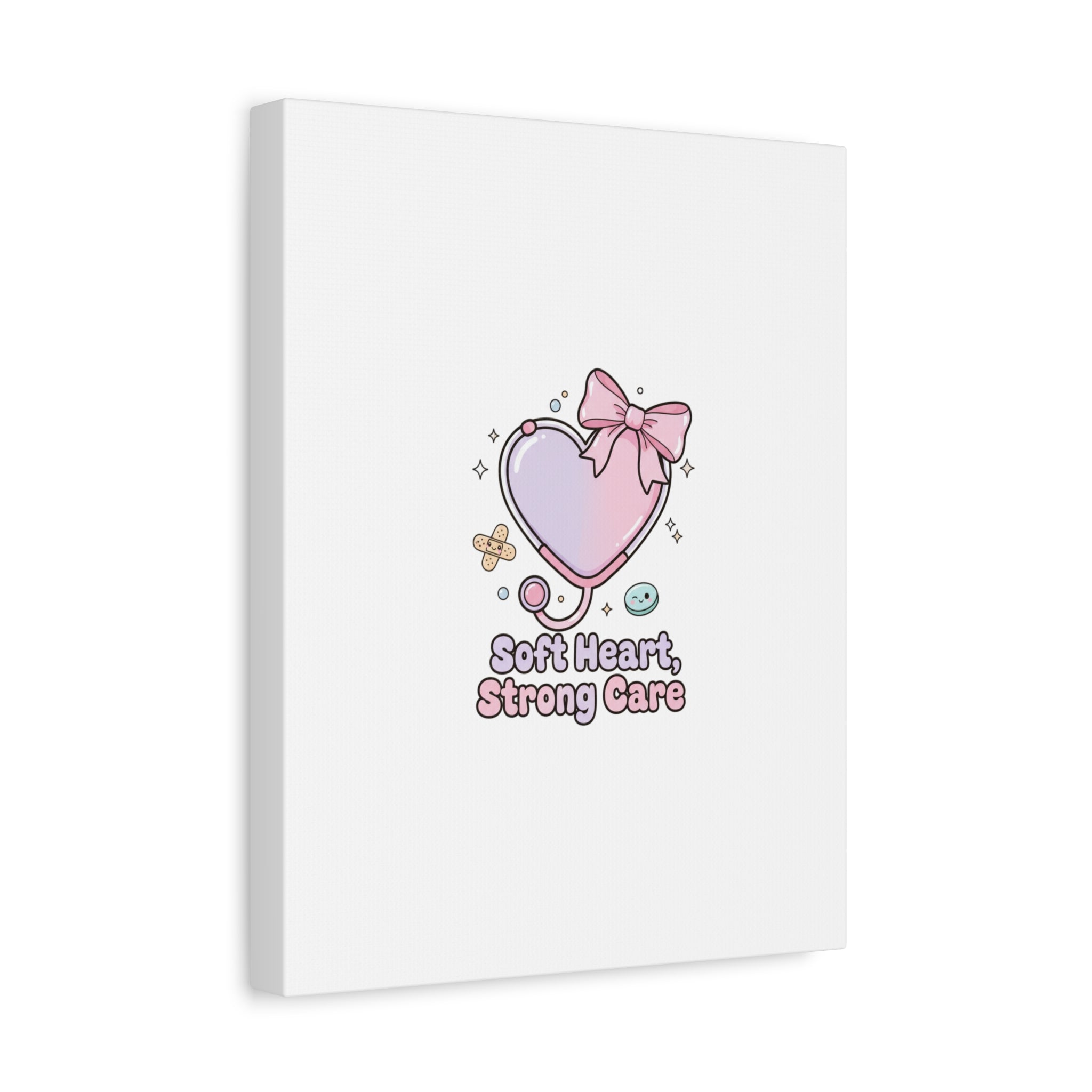 Soft Heart Strong Care Canvas, Pastel Cute Nurse Medical Art | Coquette Healthcare 36" x 36" 1.25"