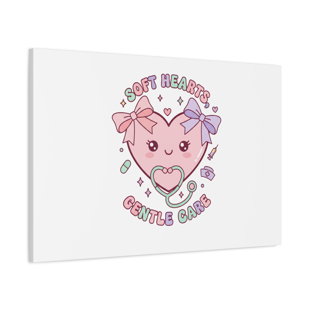 Soft Hearts Gentle Care Canvas, Cute Nurse Graphic | Pastel Coquette Medical Art 36" x 36" 1.25"