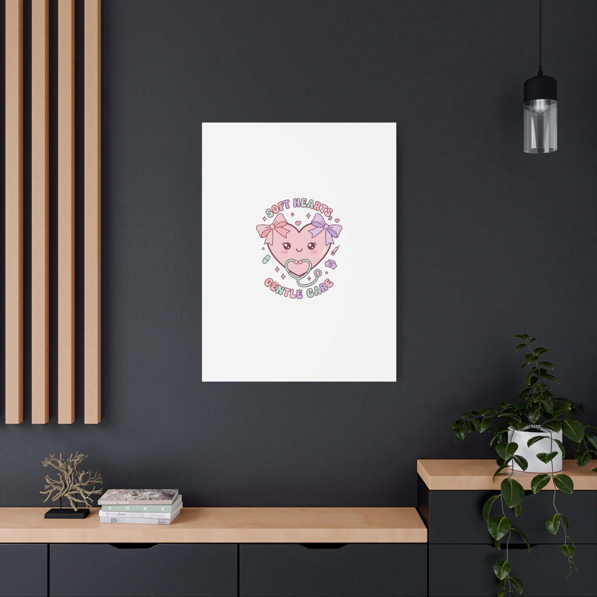 Soft Hearts Gentle Care Canvas, Cute Nurse Graphic | Pastel Coquette Medical Art 36" x 36" 1.25"