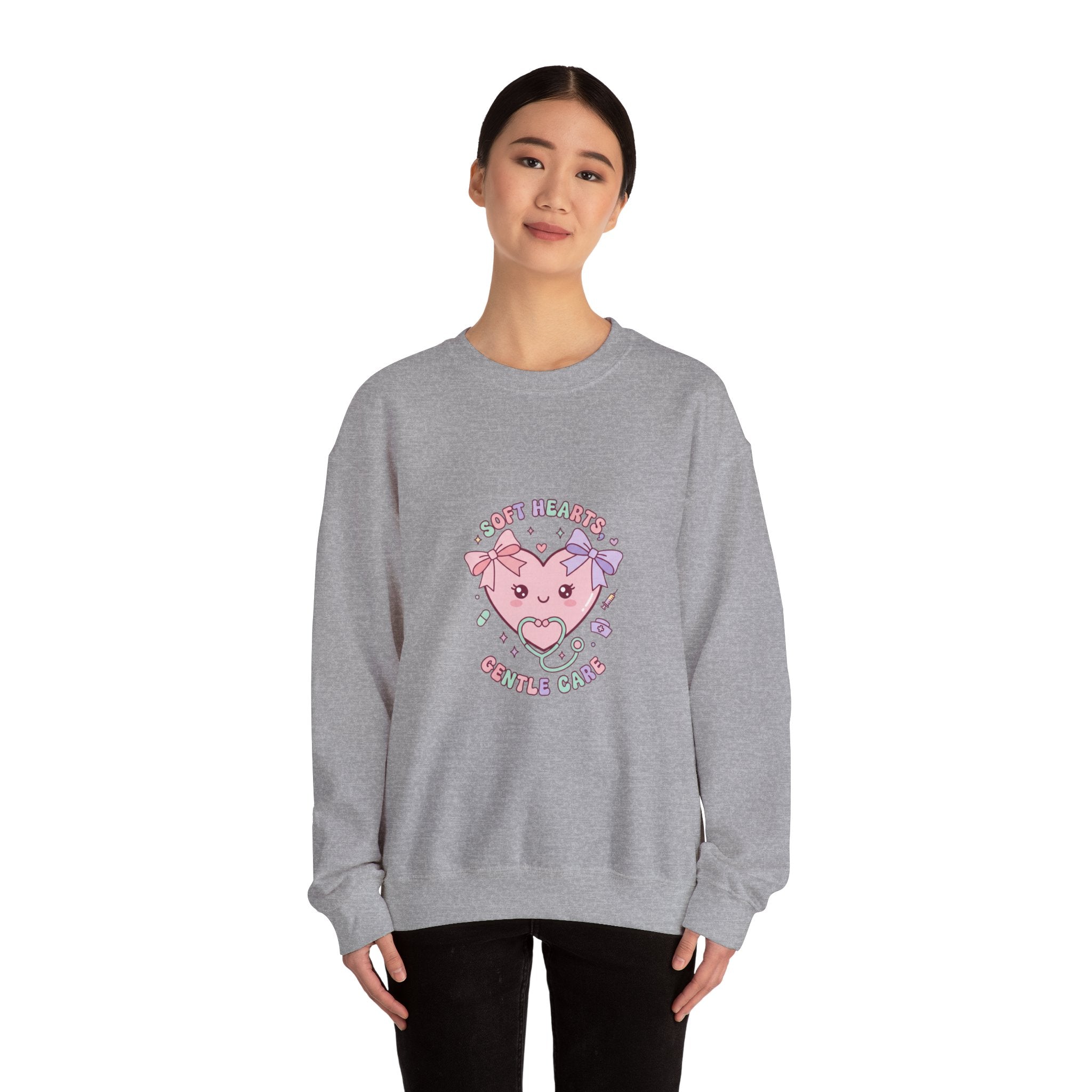 Cute Nurse Heart Crewneck Sweatshirt | pastel coquette medical, kawaii nurse graphic Navy