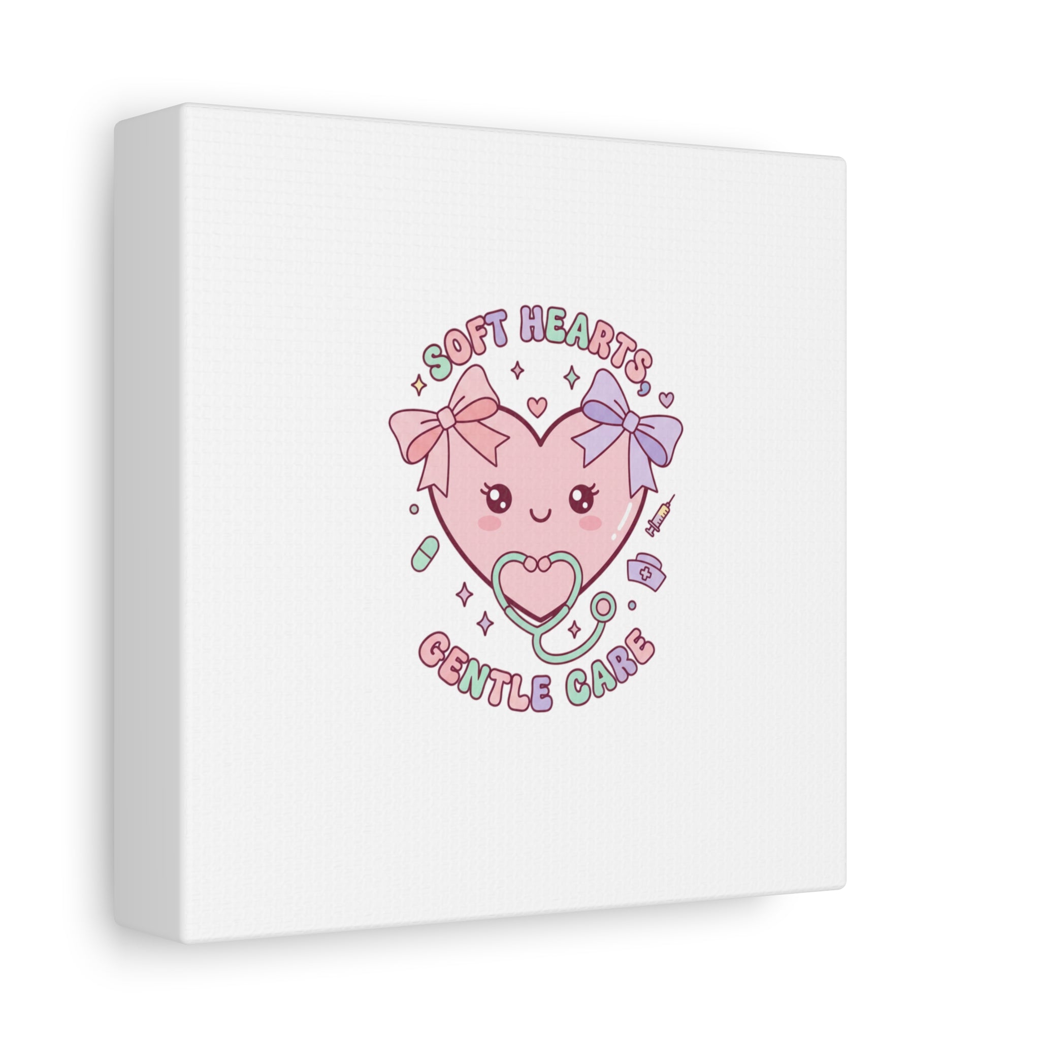Soft Hearts Gentle Care Canvas, Cute Nurse Graphic | Pastel Coquette Medical Art 36" x 36" 1.25"