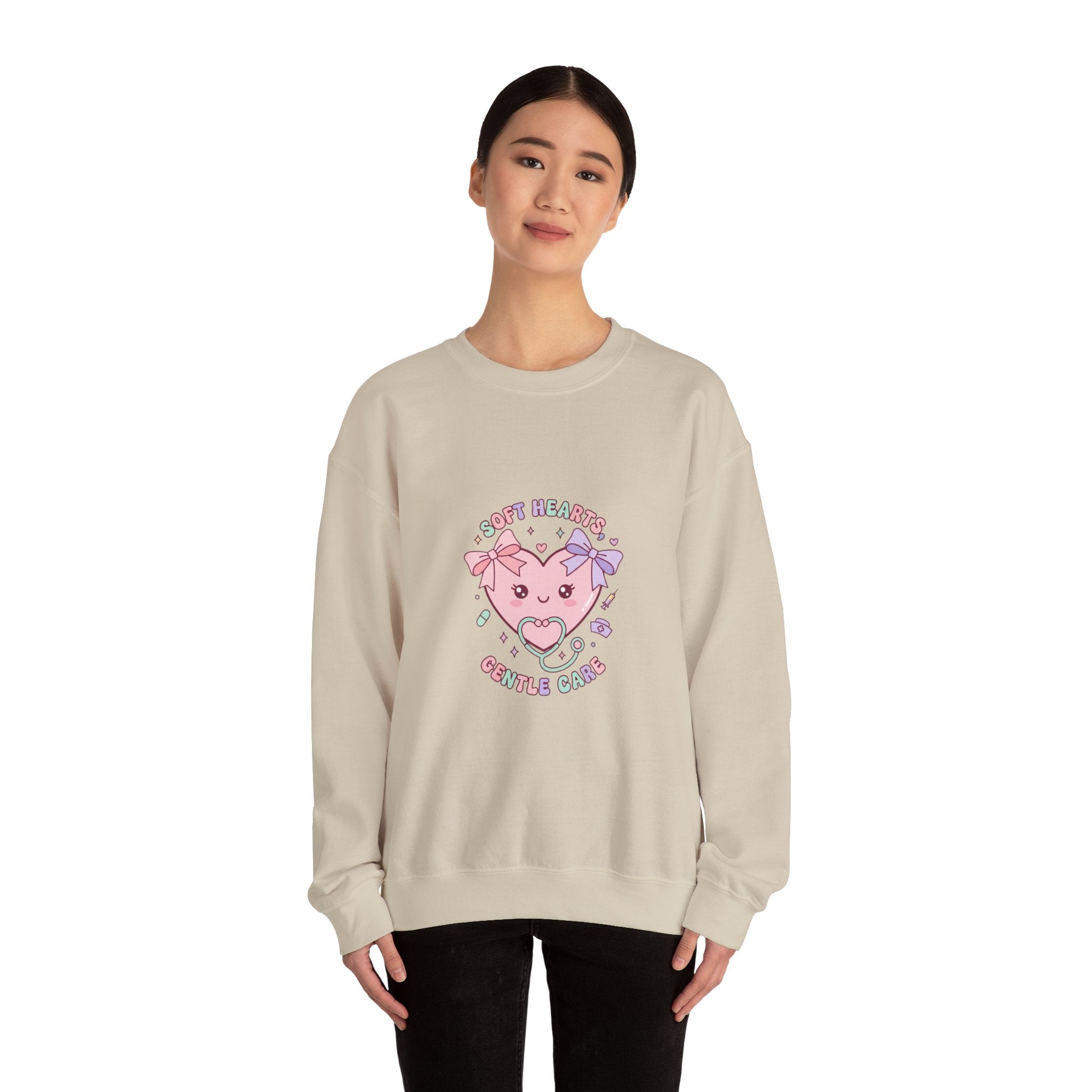 Cute Nurse Heart Crewneck Sweatshirt | pastel coquette medical, kawaii nurse graphic Navy