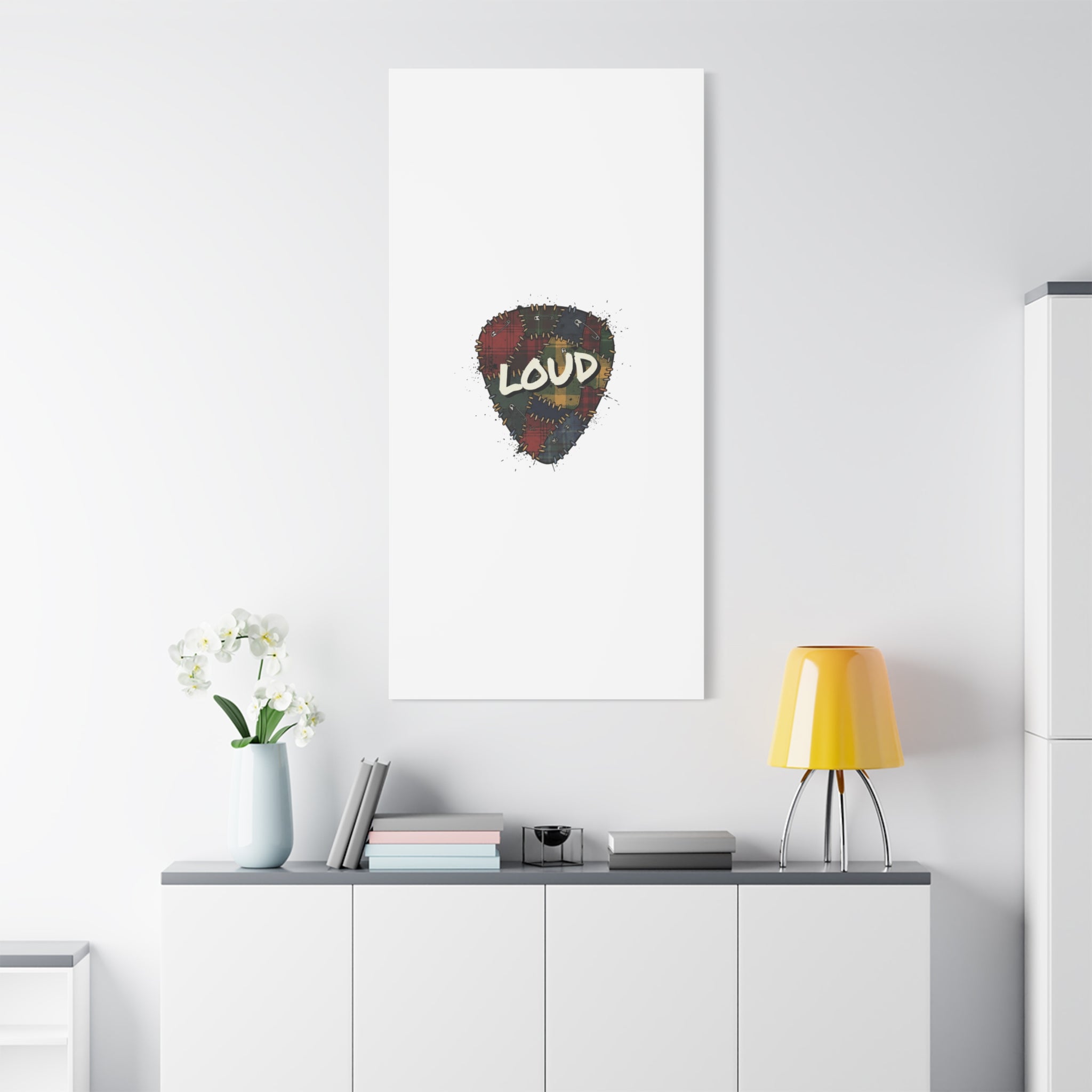 Plaid Patchwork Guitar Pick Canvas, Grunge Revival, 90s Rock Plaid Aesthetic 36" x 36" 1.25"