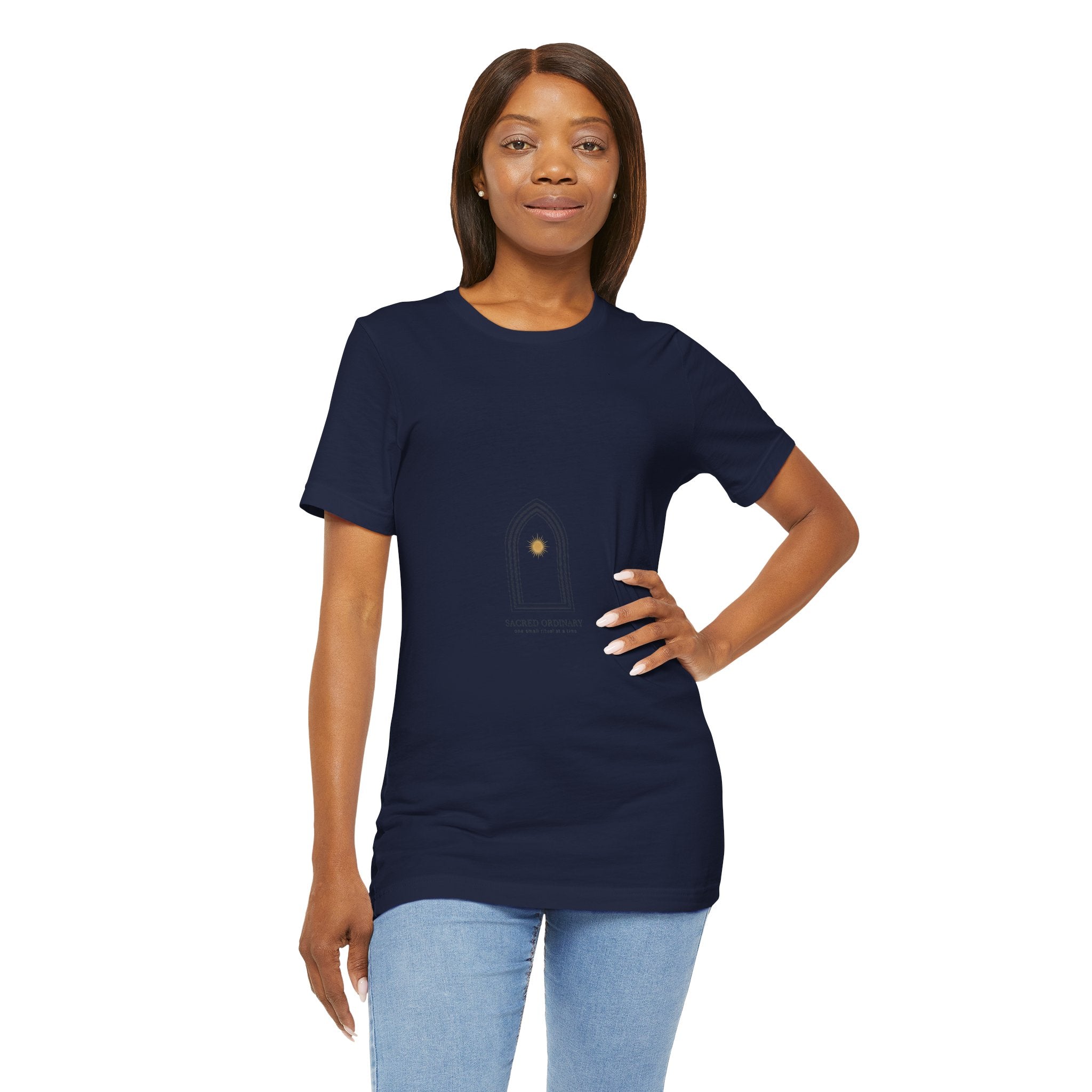Gothic Arch Minimal Tee | Monastic Minimalism, serene typography Navy