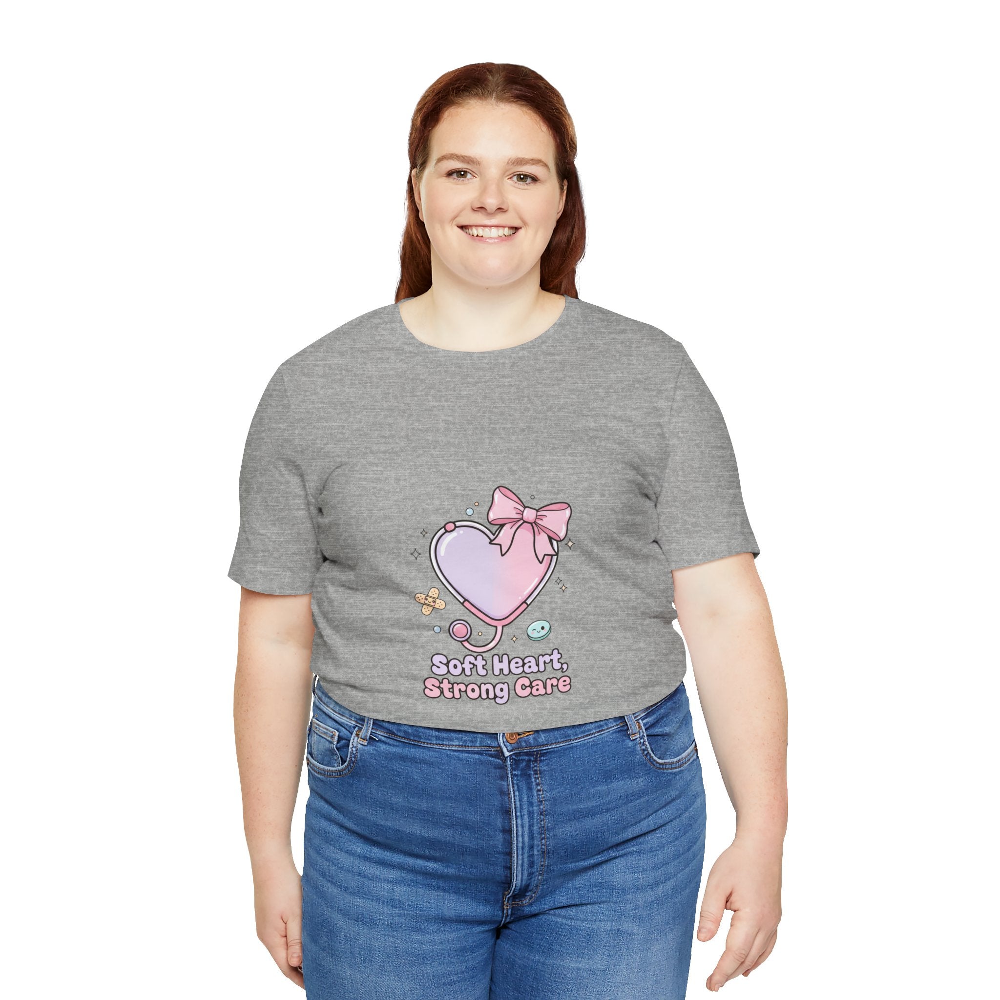 Soft Heart Strong Care T-Shirt | cute nurse graphic, pastel coquette medical shirt Navy