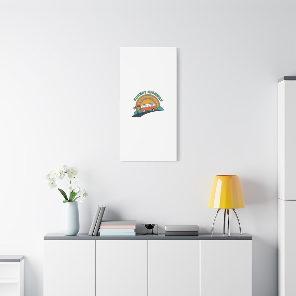 Sunset Highway Van Canvas | 1970s Retro Surf, Vintage Palm Poster 36" x 36" 1.25"